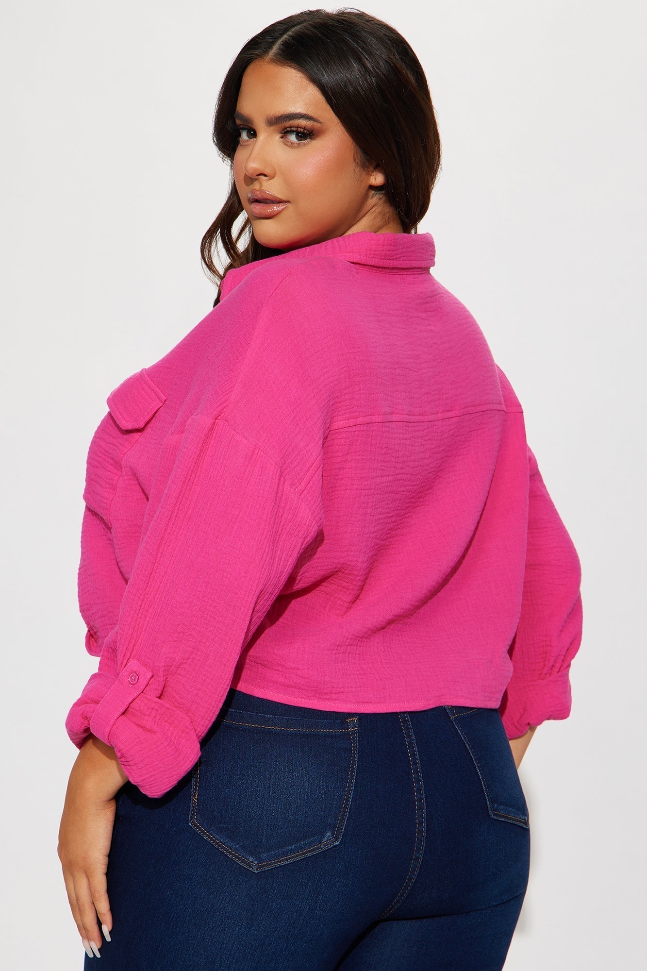 Deja Twist Front Cropped Gauze Shirt - Hot Pink