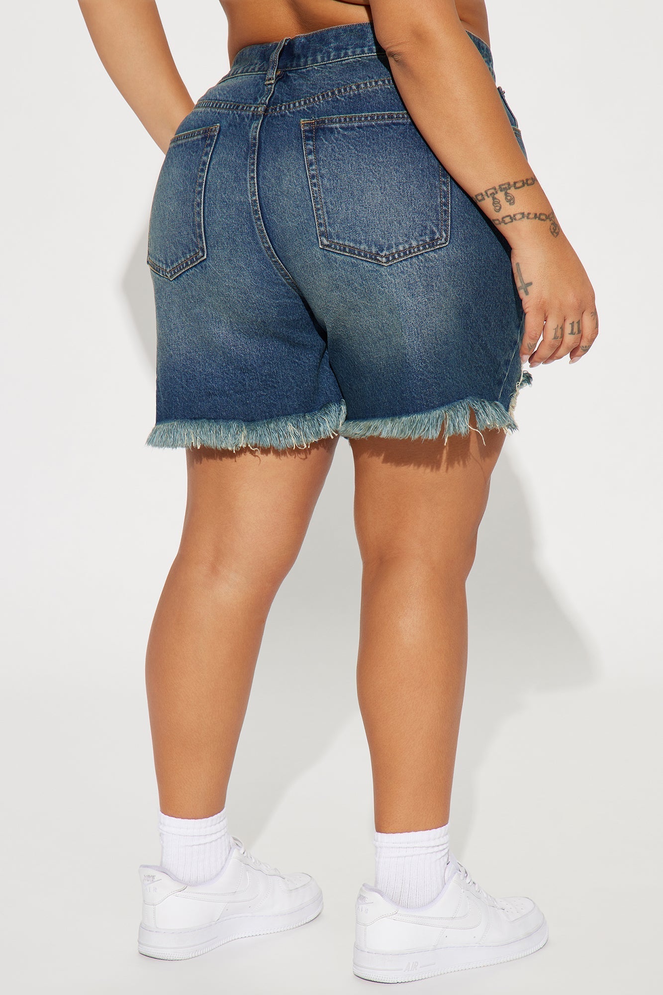 At A Glance Crossover Denim Shorts - Dark Wash