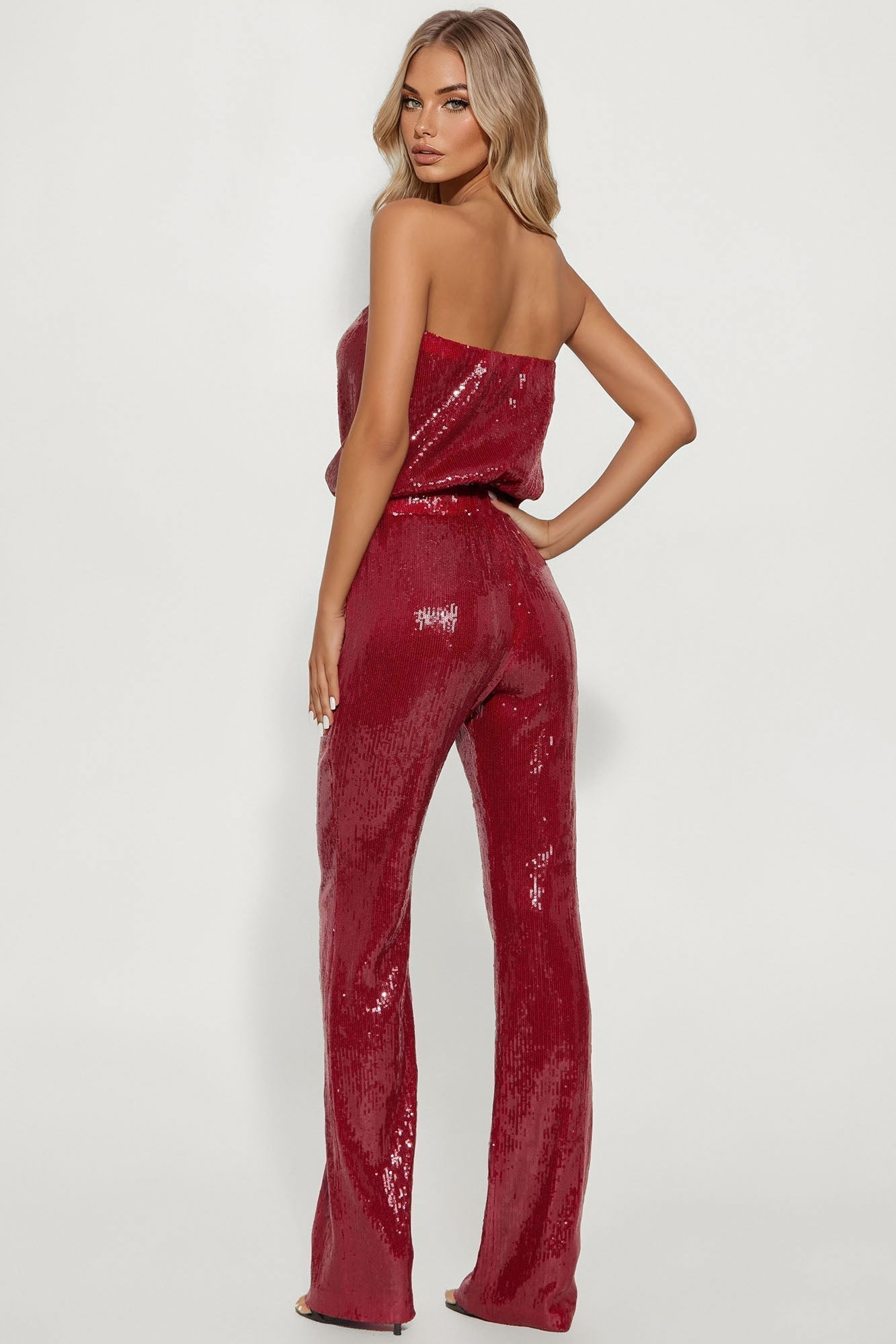 Princess Treatment Sequin Strapless Jumpsuit - Burgundy