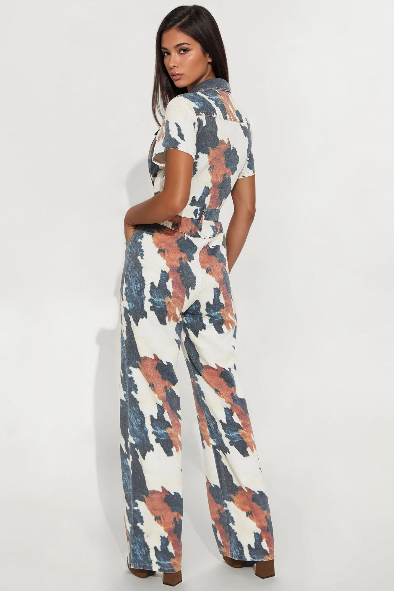 Candace Button Up Twill Jumpsuit - Navy/combo