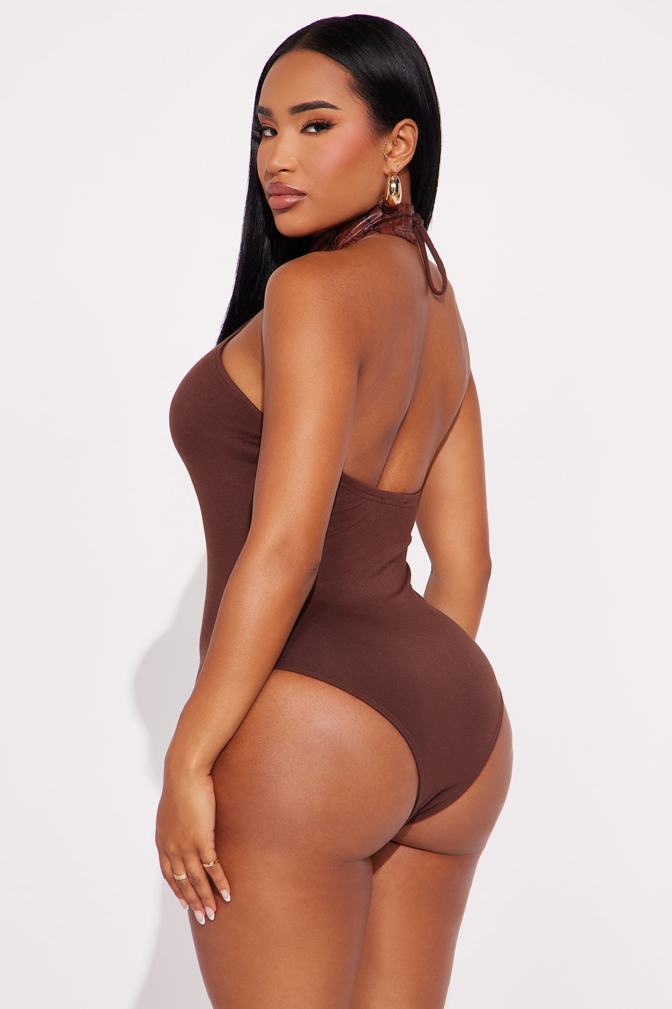 First-Class Getaway Halter Cut Out Bodysuit - Brown