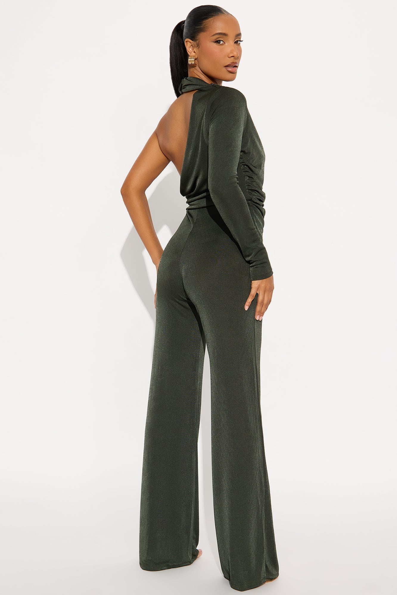 Rebecca One Shouder Draped Jumpsuit - Dark Olive