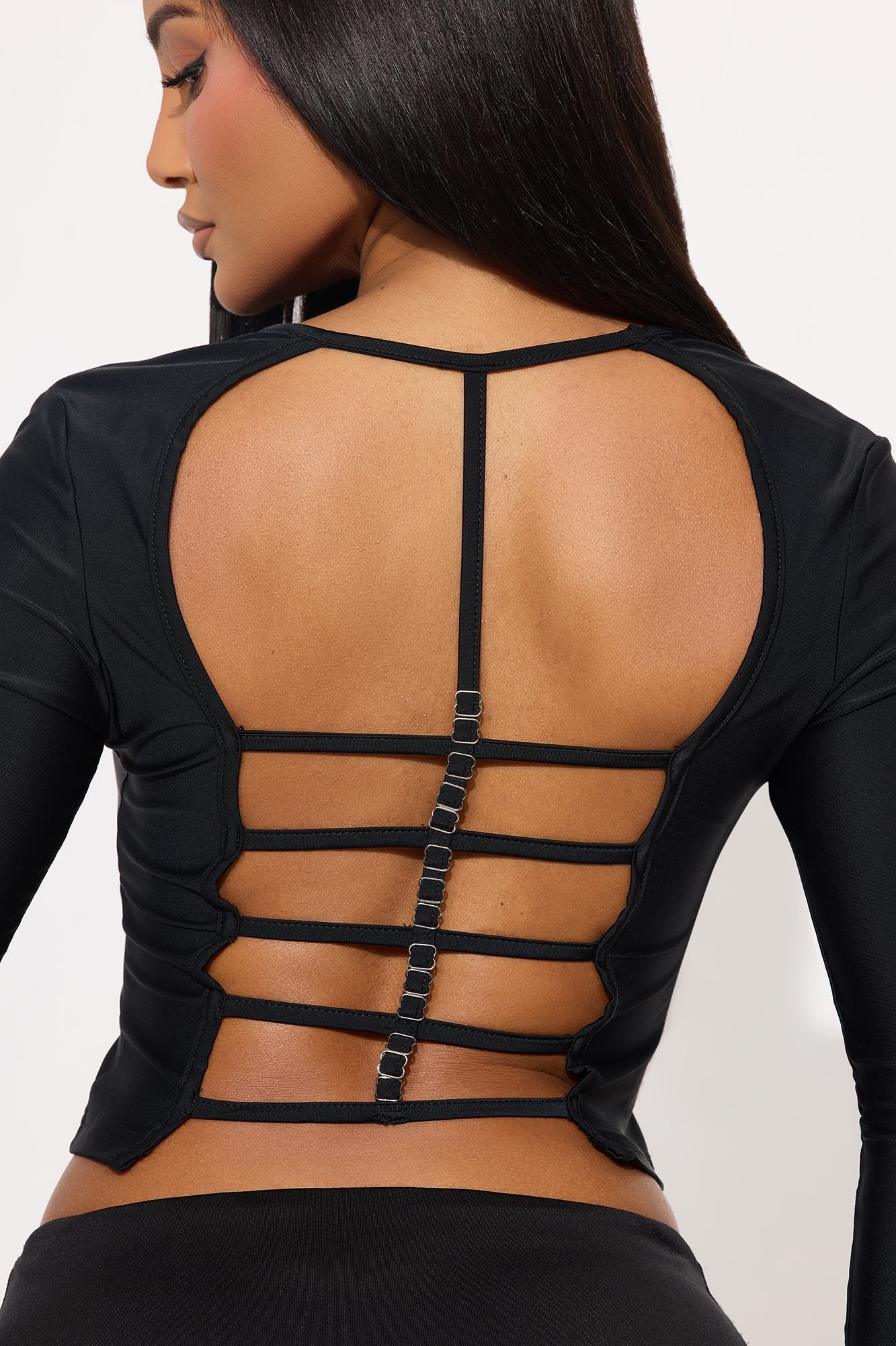 Fox Long Sleeve Backless Top - Black