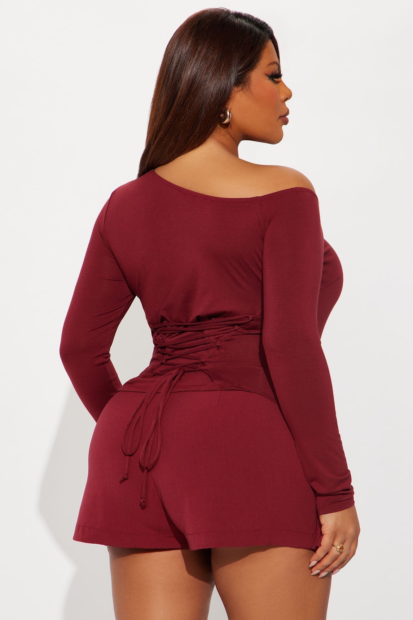 Hold Me Tighter Lace Up Top - Burgundy