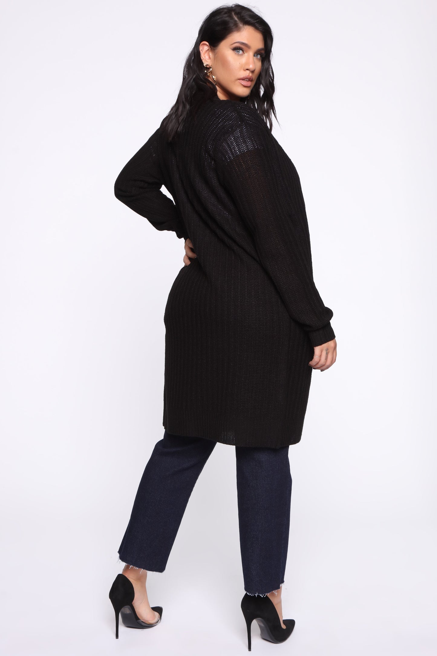 Throw It On Ribbed Cardigan - Black