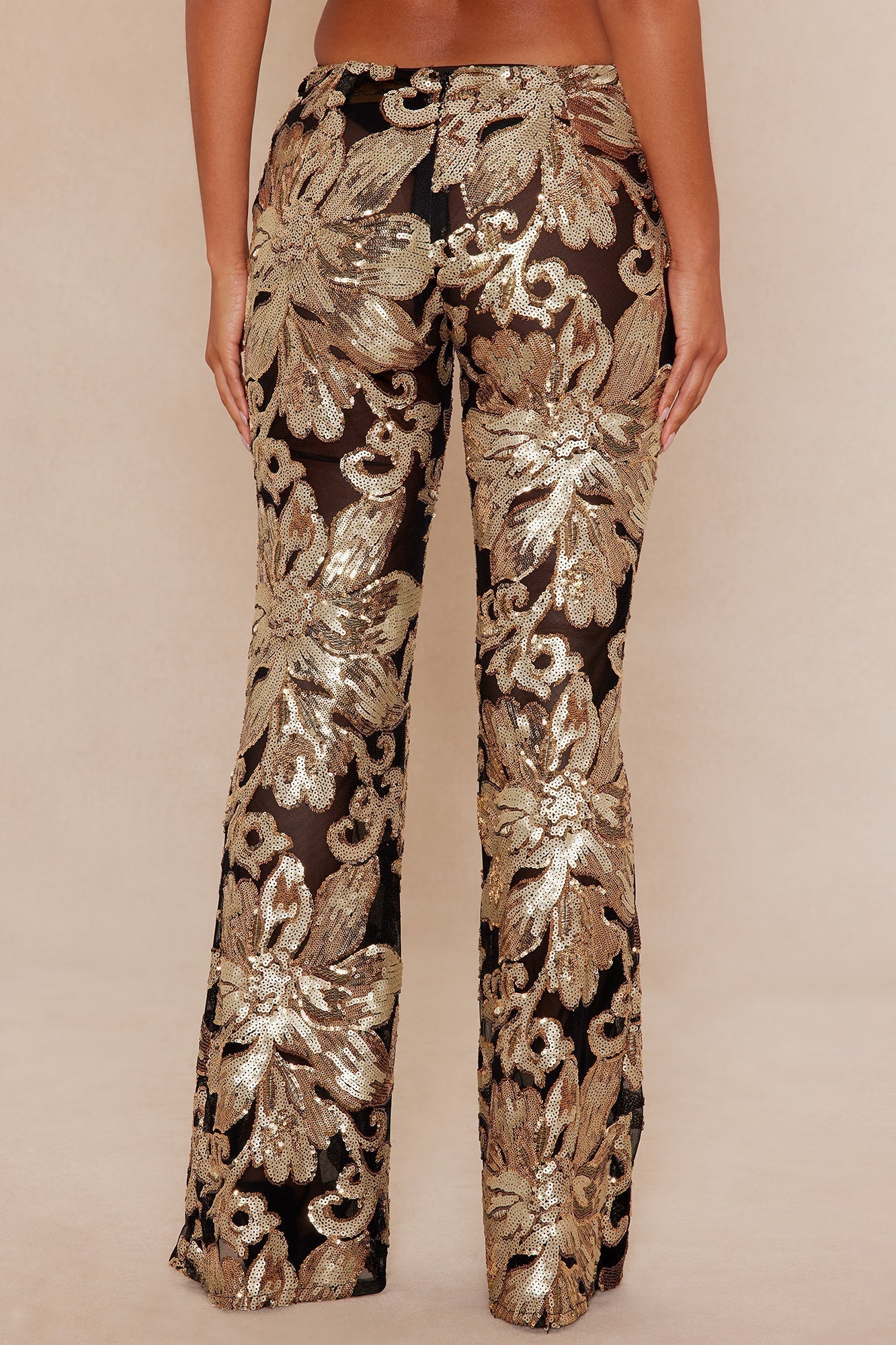 Miranda Sequin Flare Pant - Black/Gold