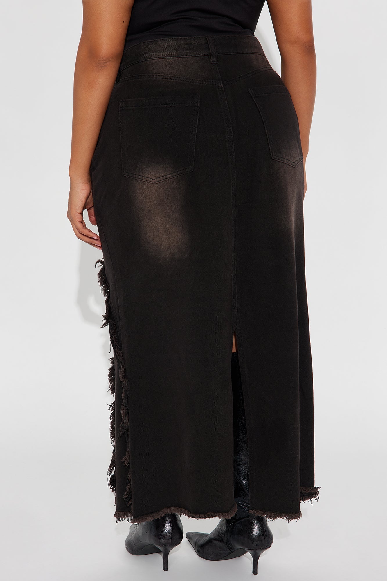 Out Past Curfew Washed Denim Maxi Skirt - Black Wash