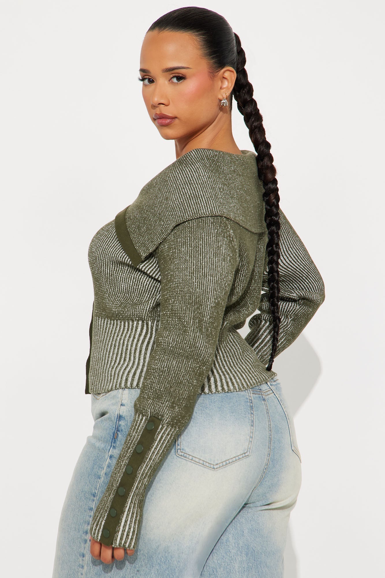 City Girl Marled Cropped Cardigan - Olive