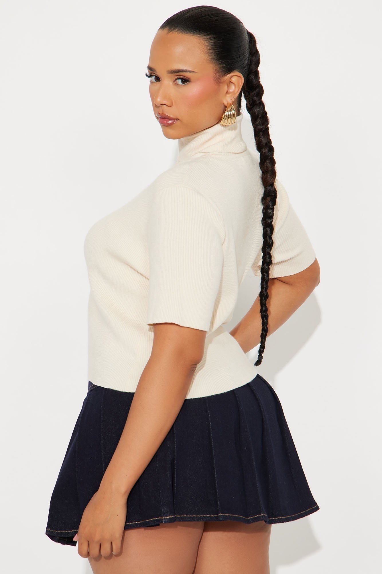 Bundled Up Short Sleeve Turtle Neck Sweater - Cream