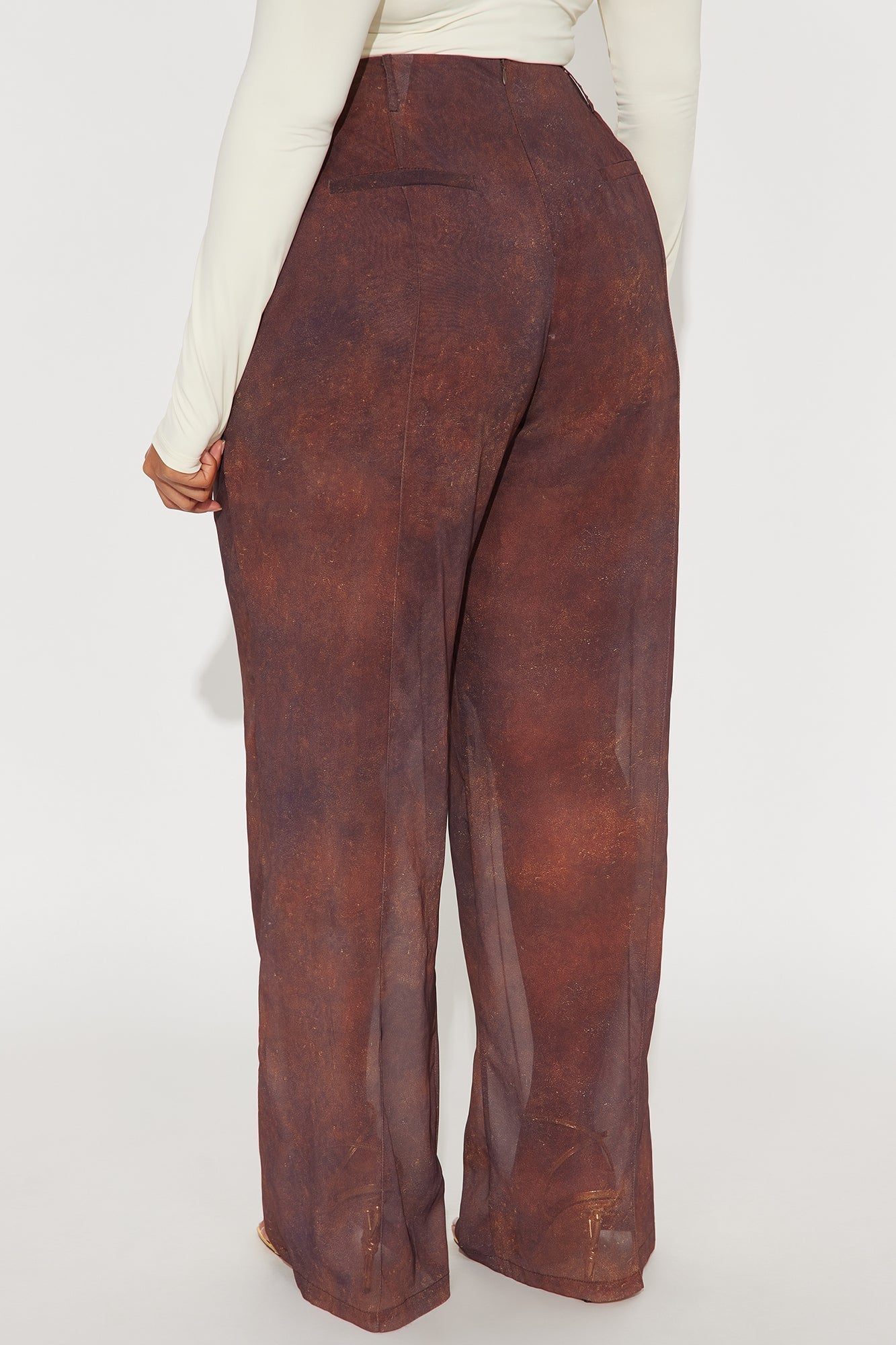 Call Me Tonight Wide Leg Chiffon Pant 33 - Rust/combo