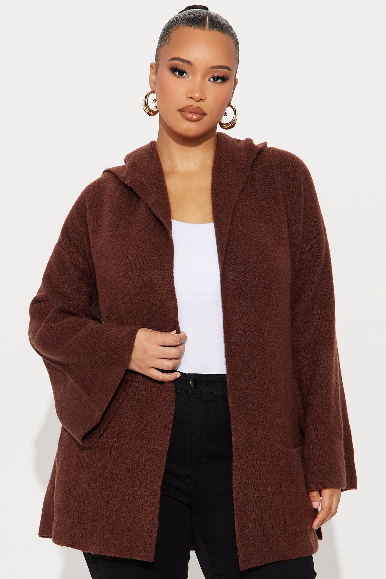 Rayne Hooded Belted Cardigan - Brown