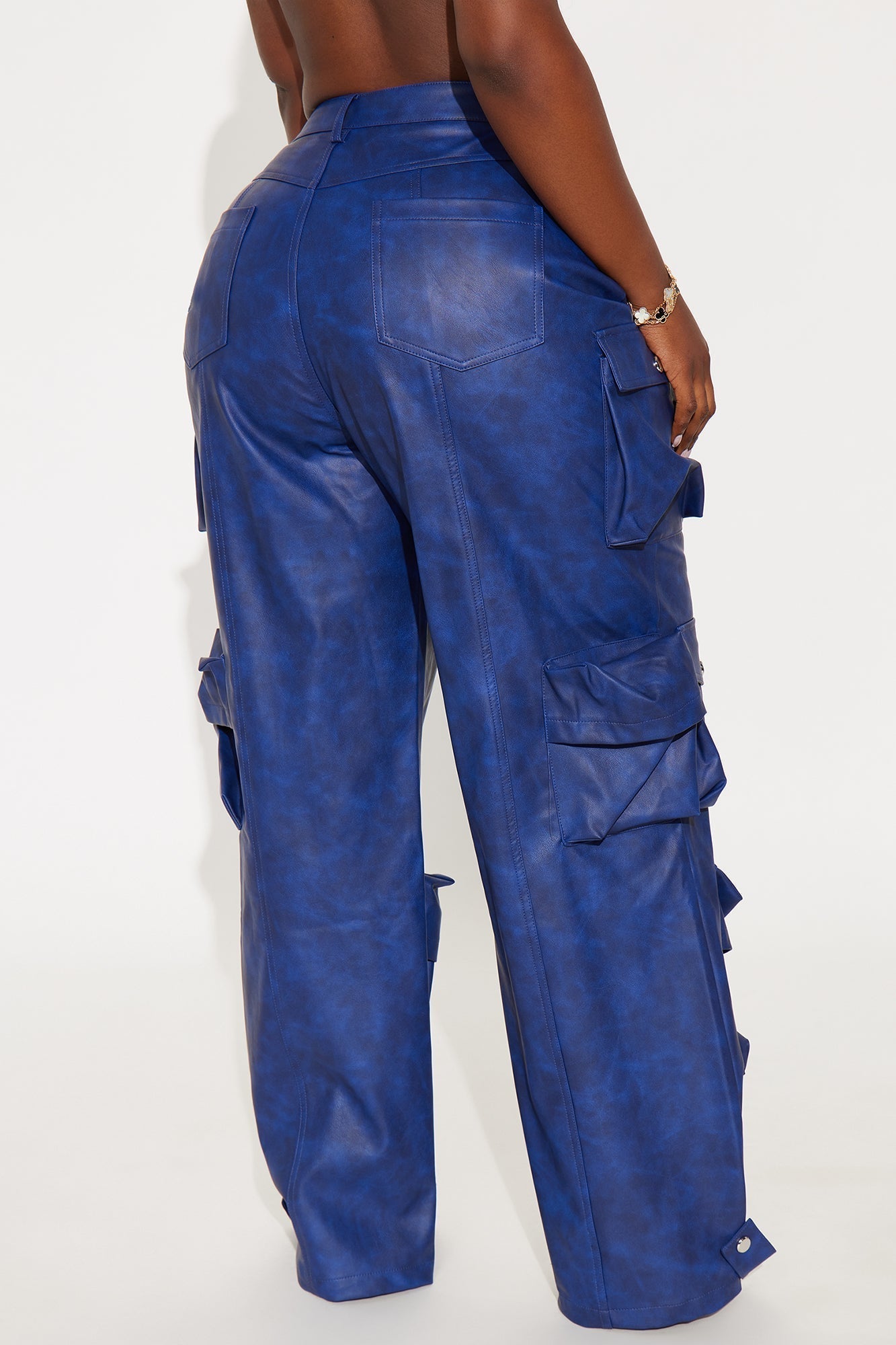 Weekend Warrior Washed Faux Leather Cargo Pant - Blue