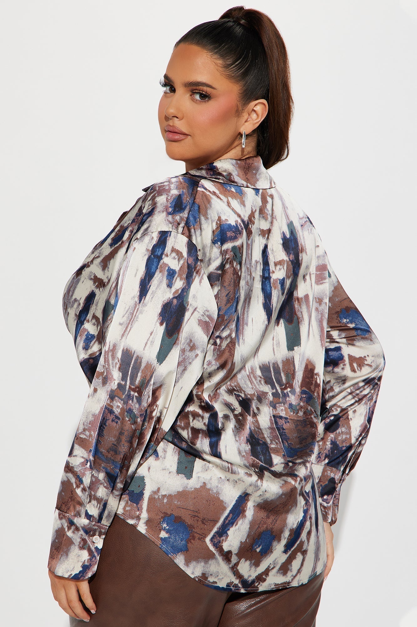 Office Duties Satin Shirt - Blue/combo