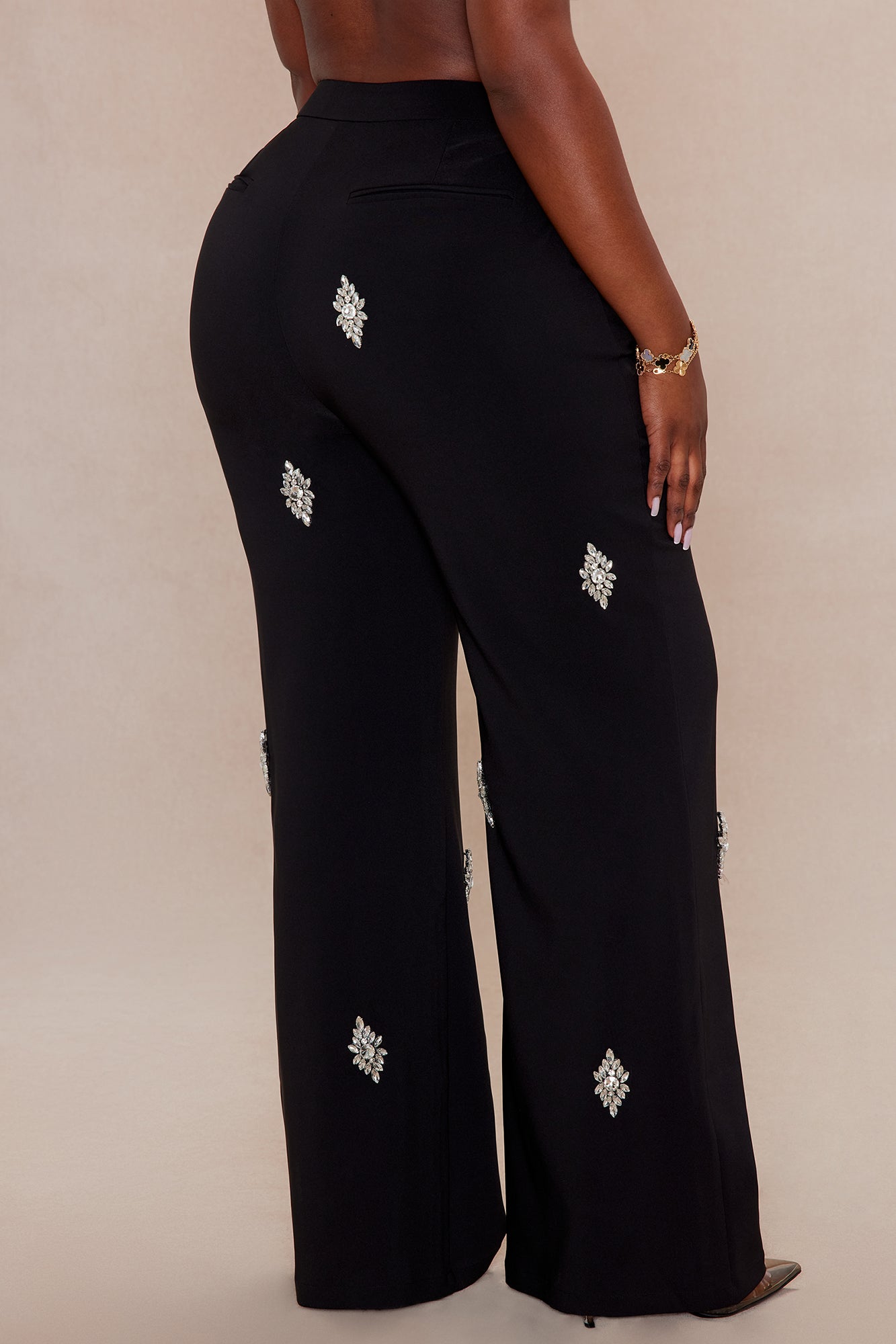 Liza Rhinestone Wide Leg Pant - Black