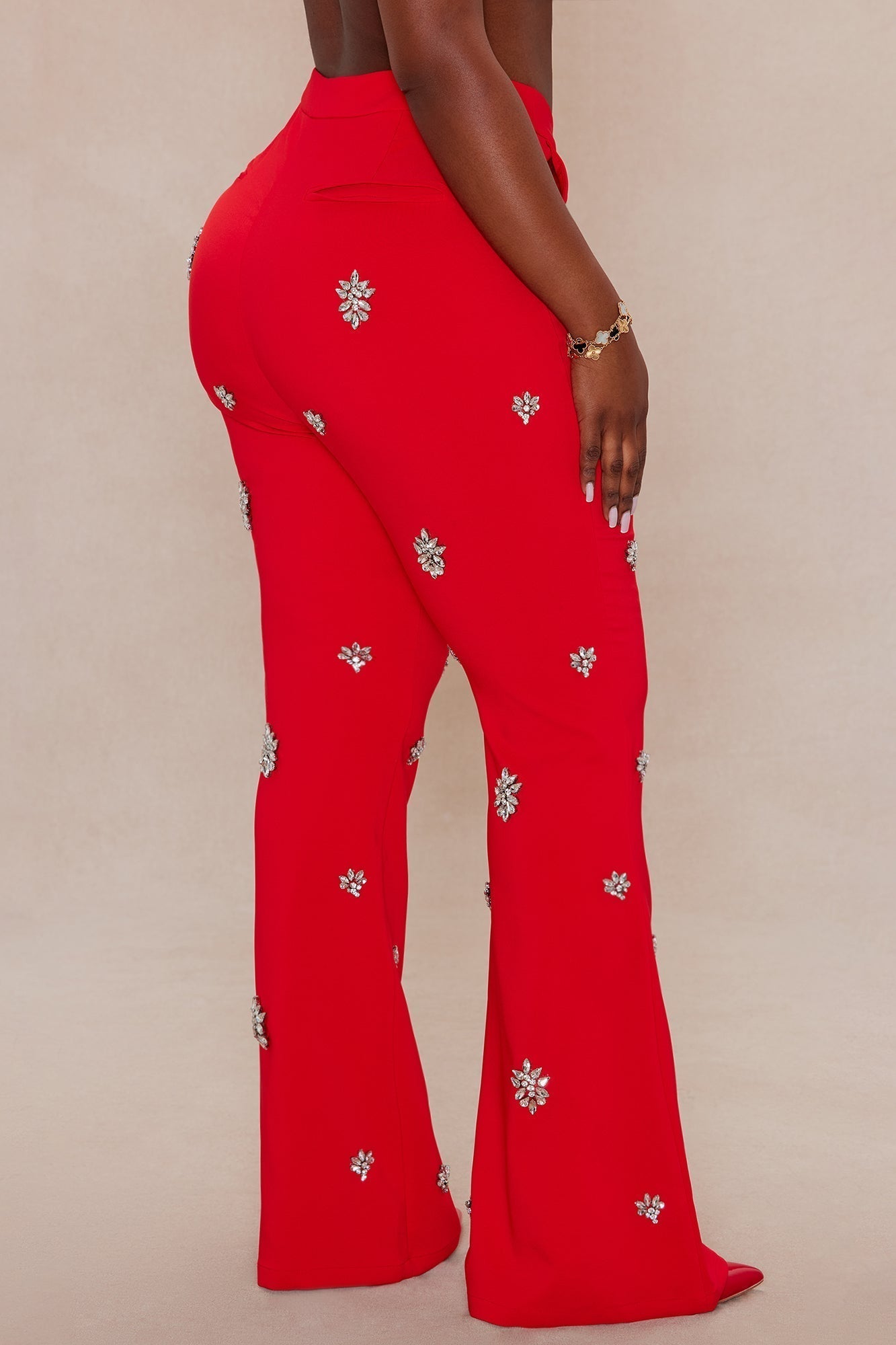 Verona Embellished Flare Pant - Red