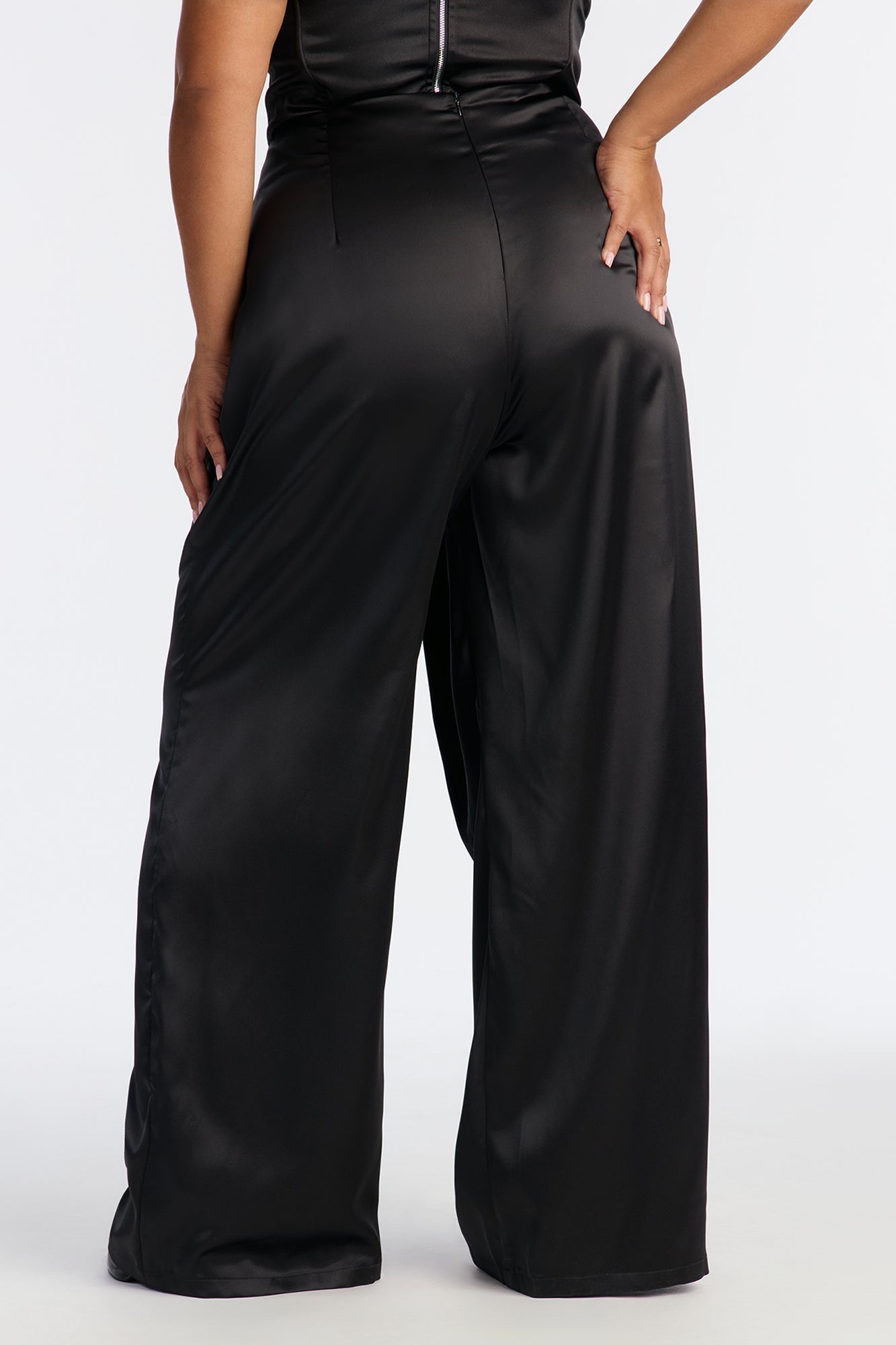 Athena Satin Wrap Wide Leg Pant 32″ - Black
