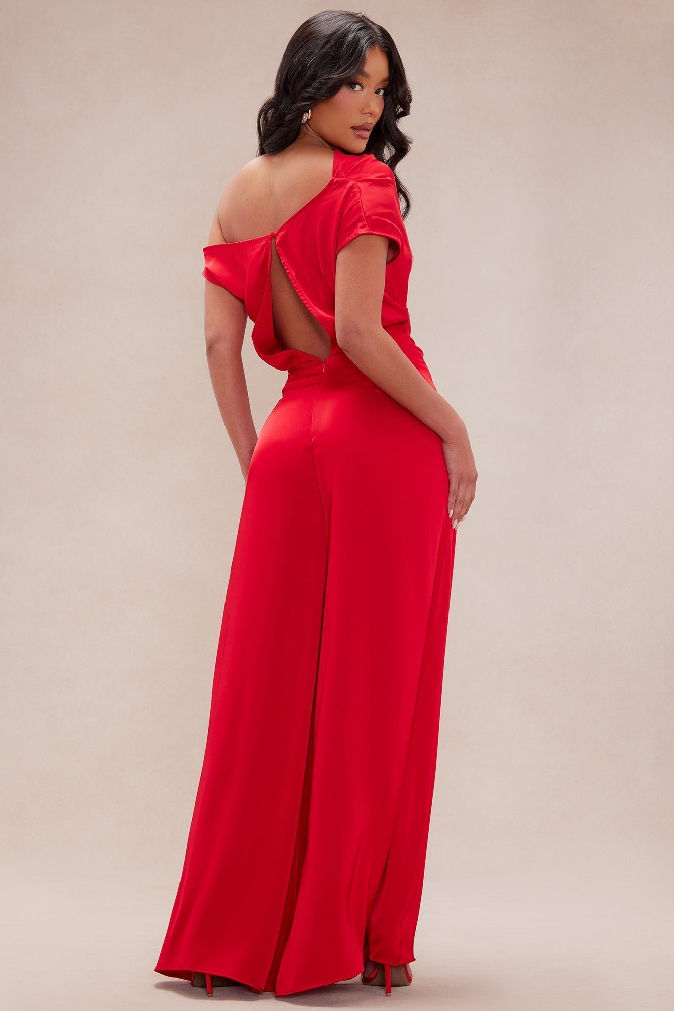 Jessie Satin Wide Leg Jumpsuit - Red