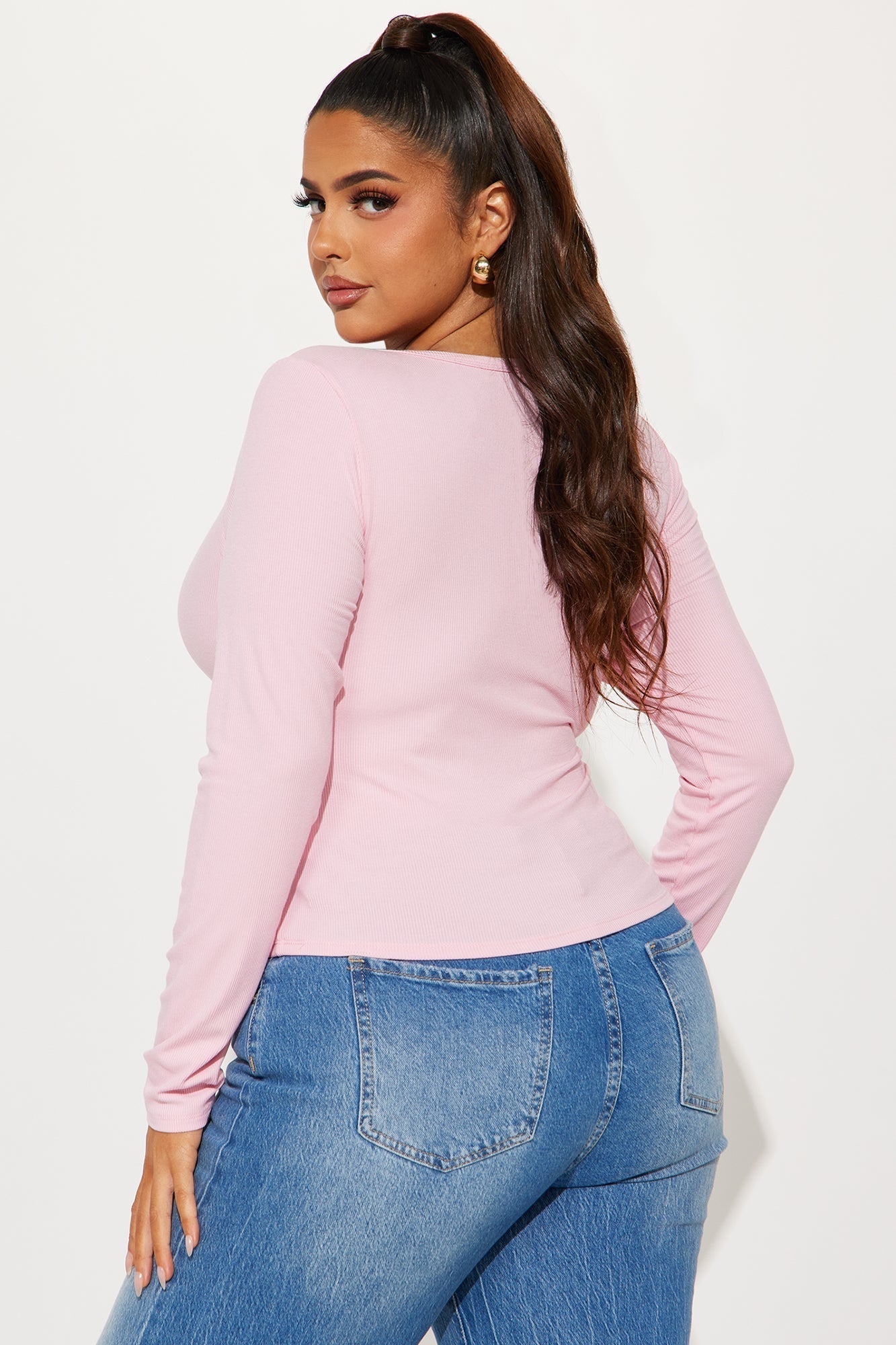 Stephanie Henley Long Sleeve Top - Pink