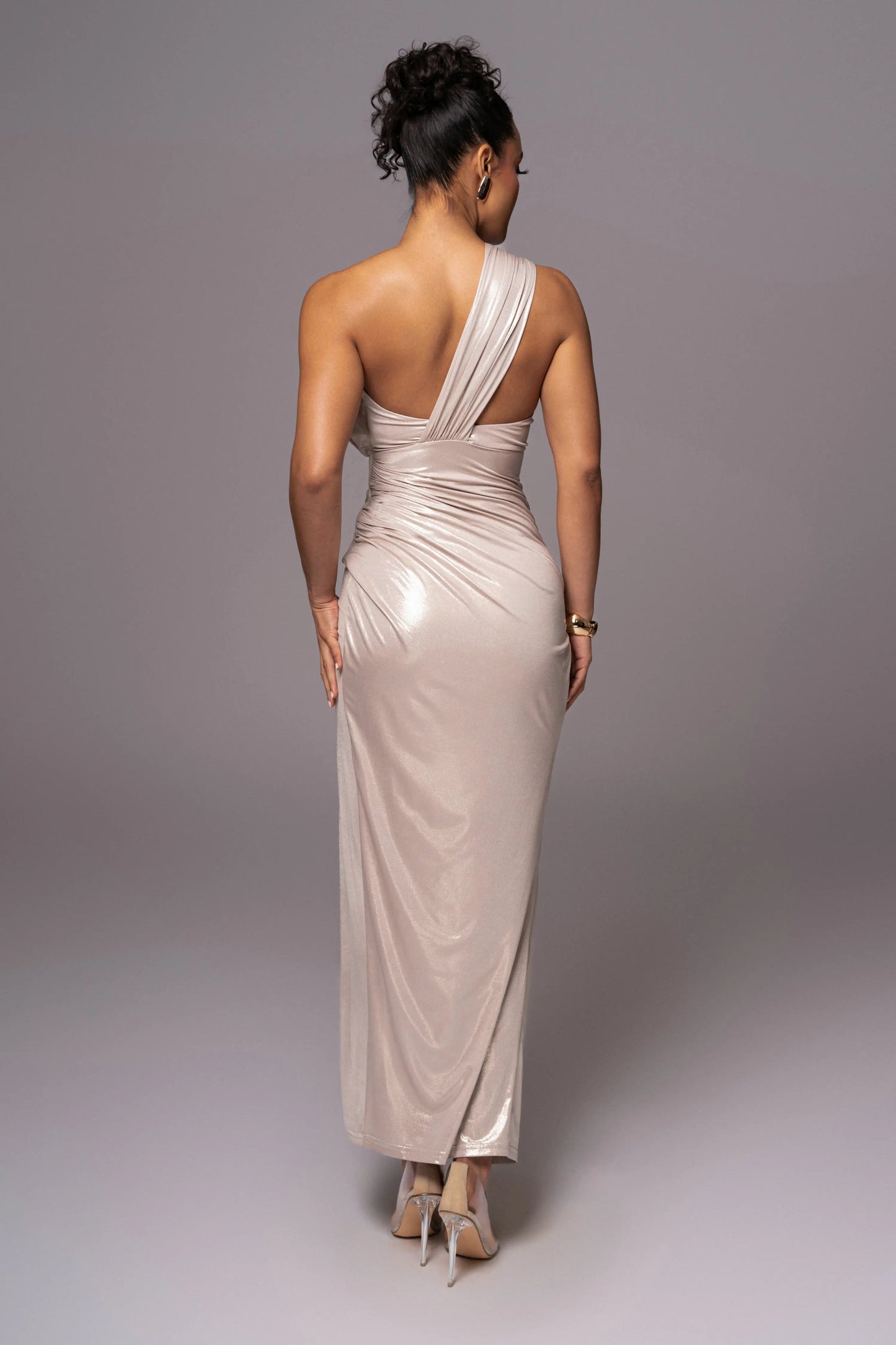Champagne Lavina Metallic Maxi Dress