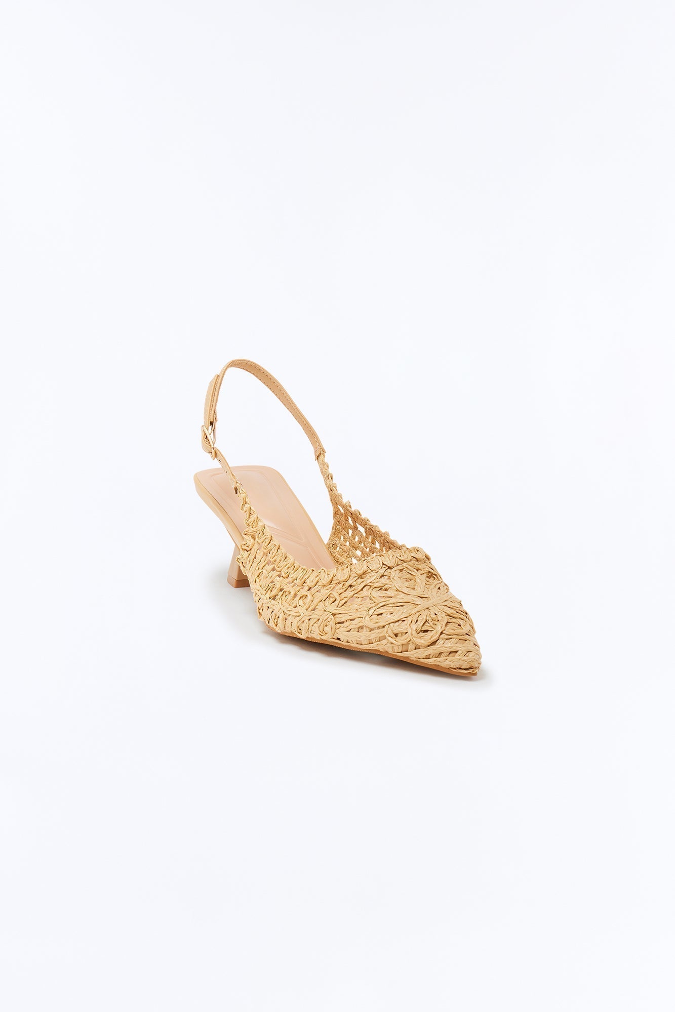 Amos Raffia Kitten Heel Pumps - Natural