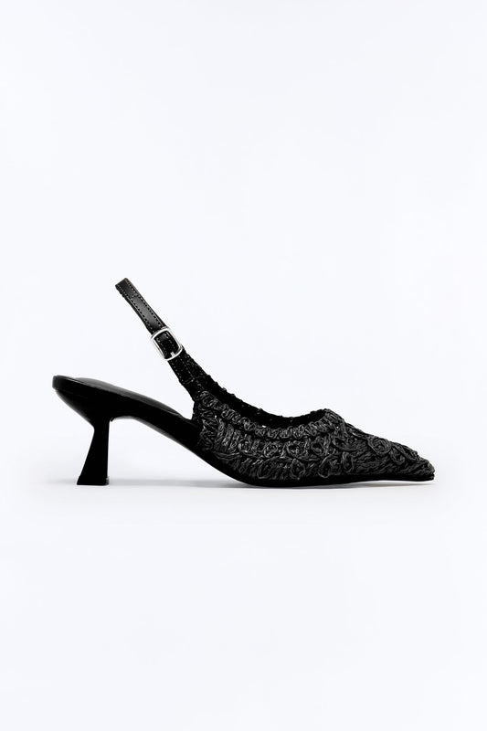 Amos Raffia Kitten Heel Pumps - Black