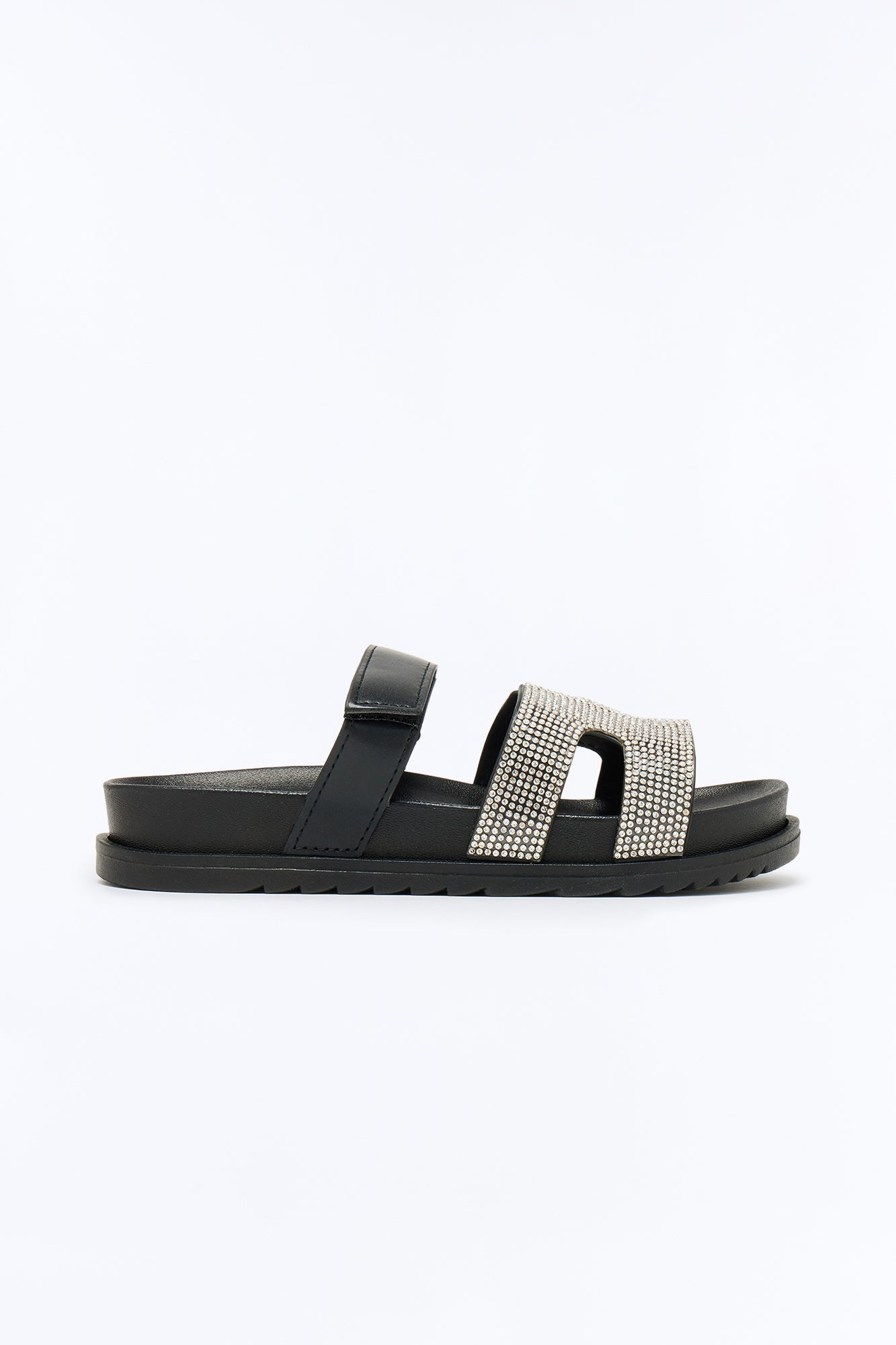 As I Go Embellished Casual Slides - Black