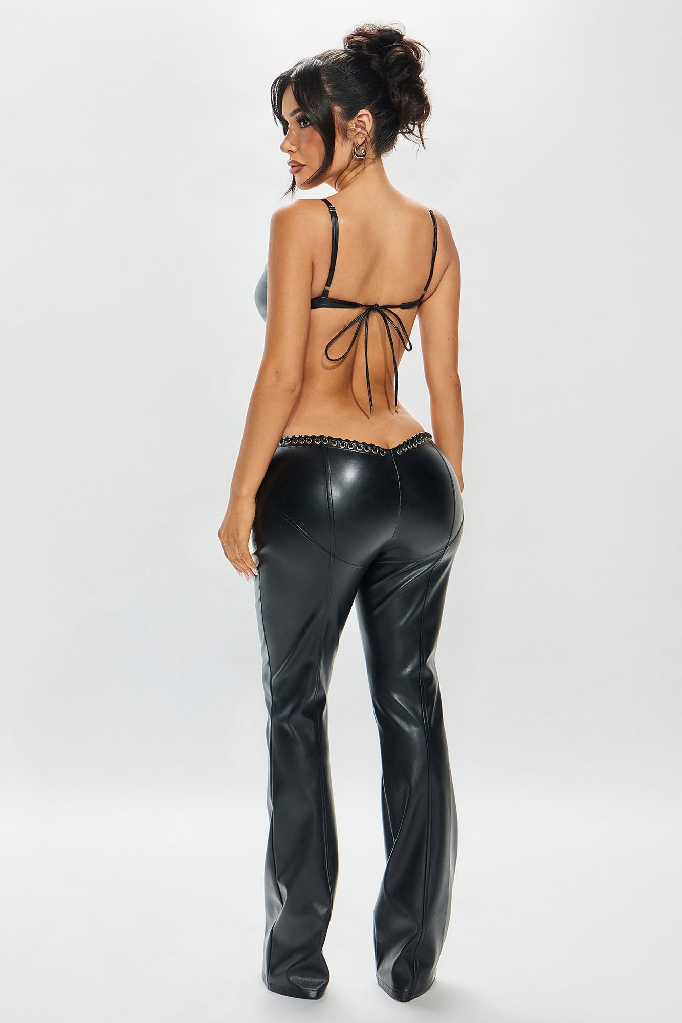 Vivienne Faux Leather Lace Up Pant - Black
