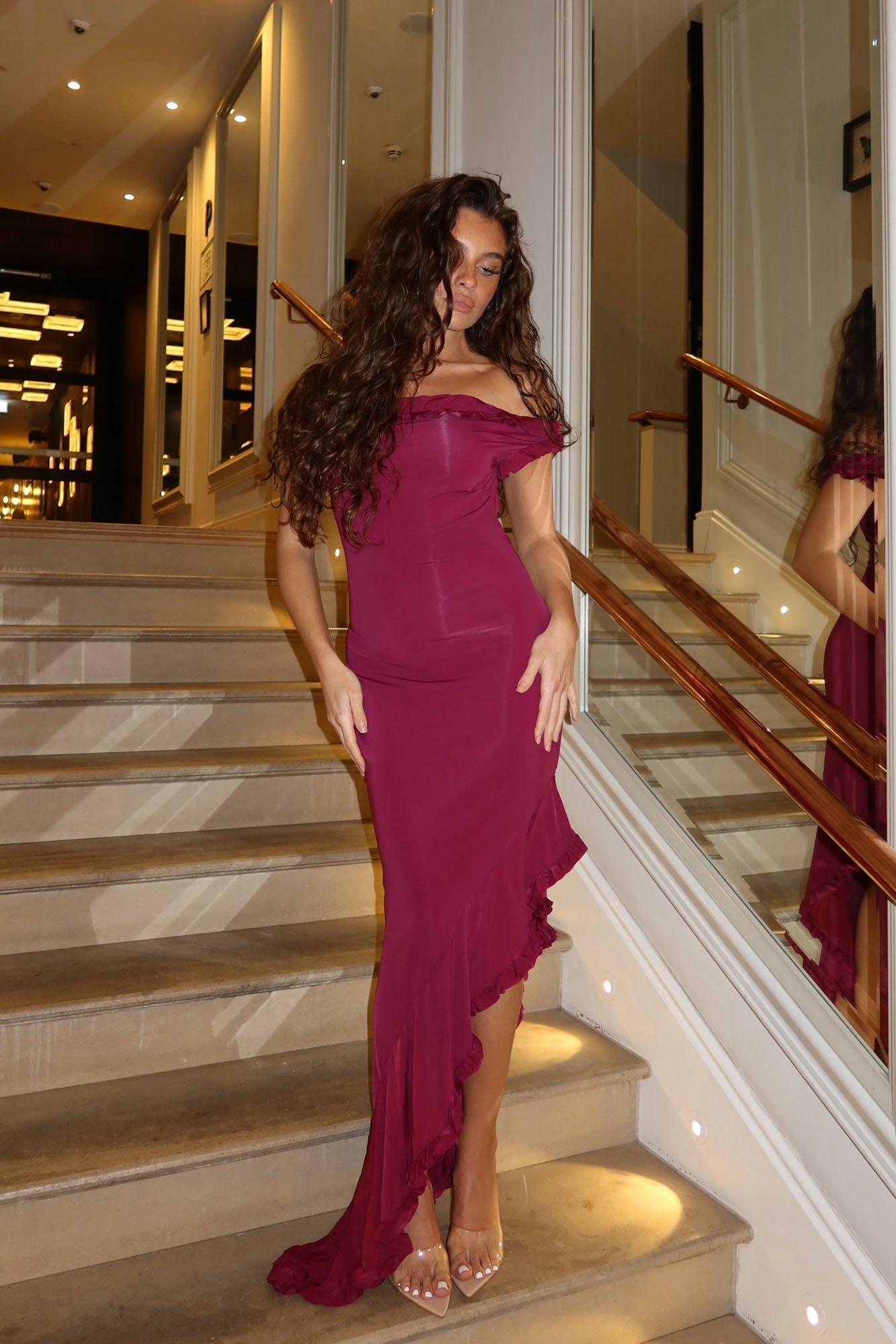 Andrea Ruffle Maxi Dress - Magenta