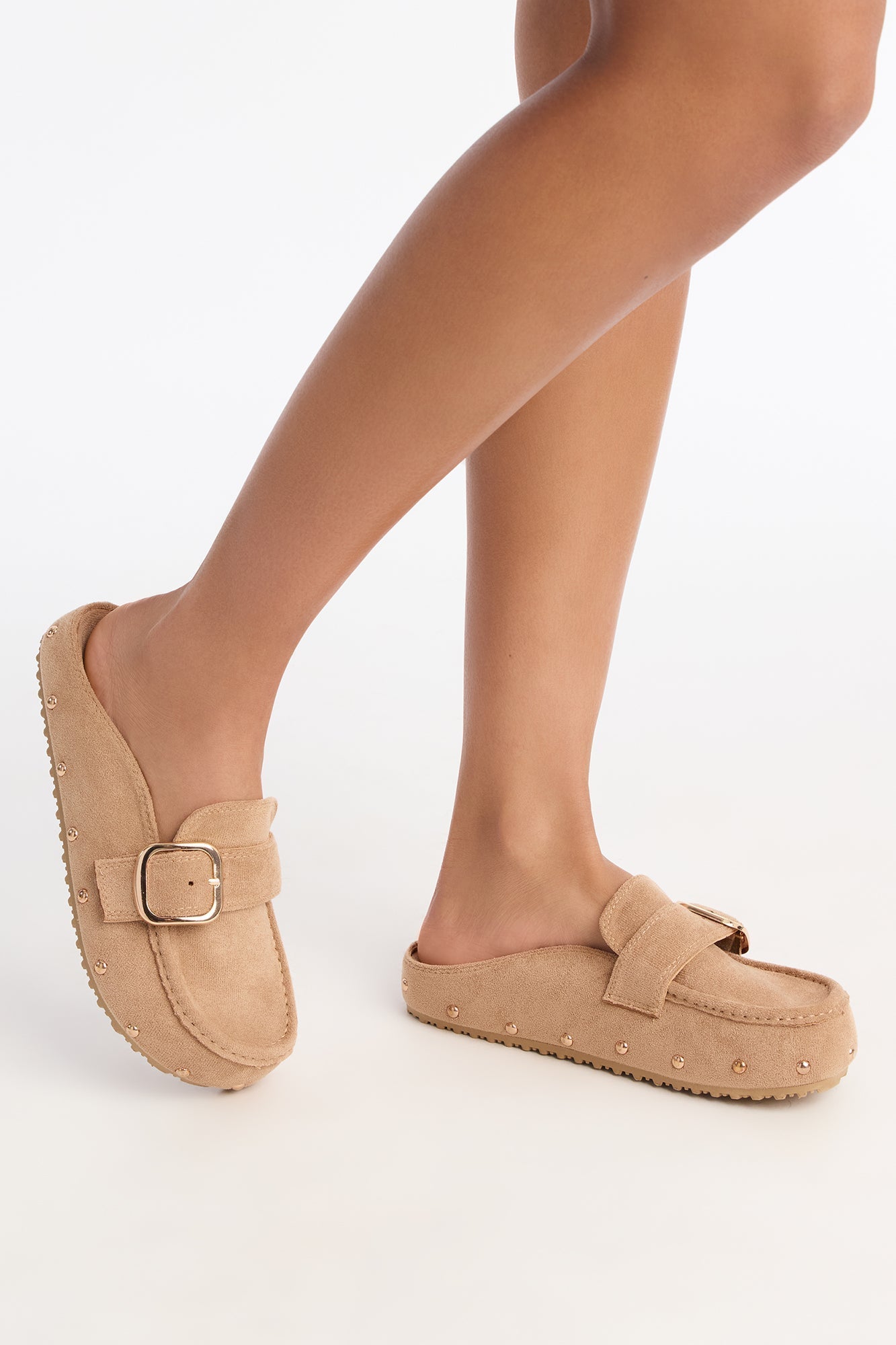 Allen Buckle Studded Flats - Beige