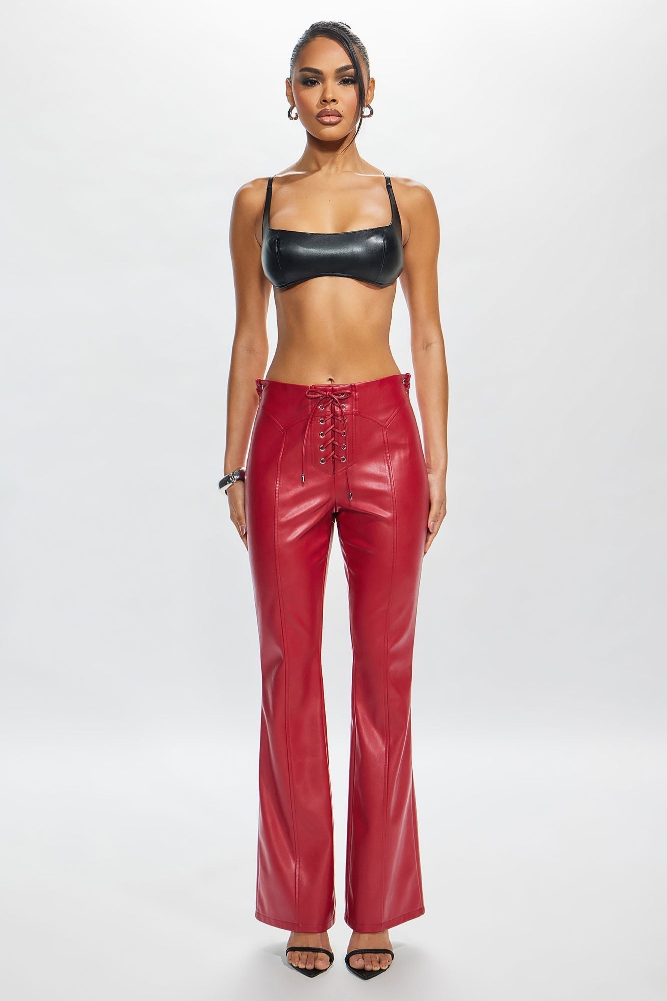 Vivienne Faux Leather Lace Up Pant - Red