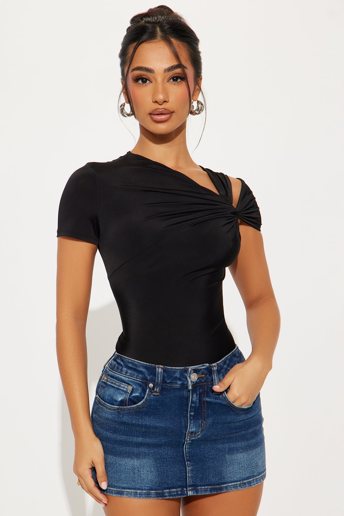 Twist It Up Cut Out Bodysuit - Black