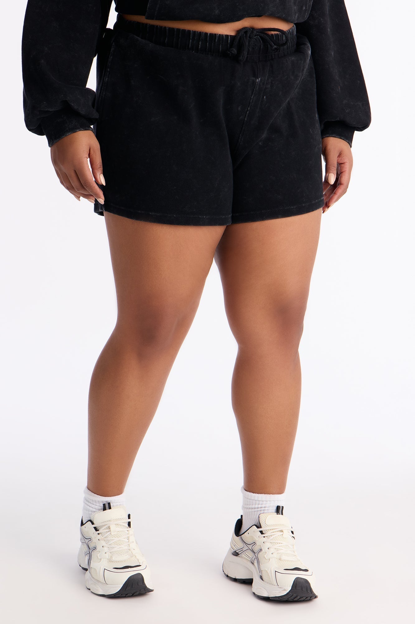 Dana Washed Foldover Waist Sweatshorts - Black