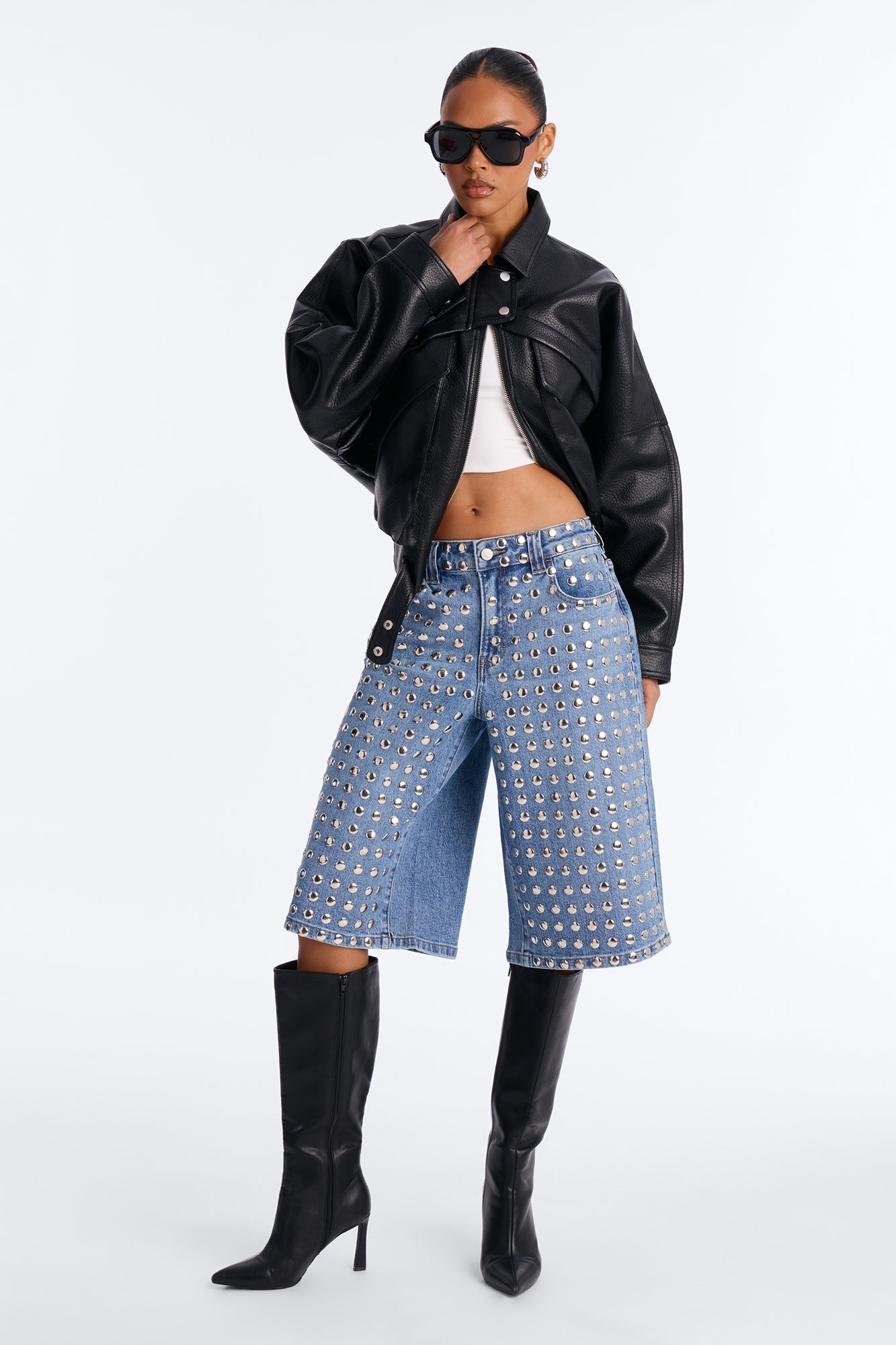 Brighton Embellished Denim Jort - Medium Wash