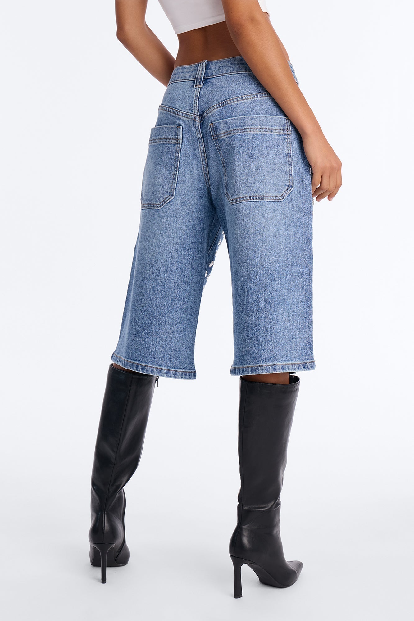 Brighton Embellished Denim Jort - Medium Wash