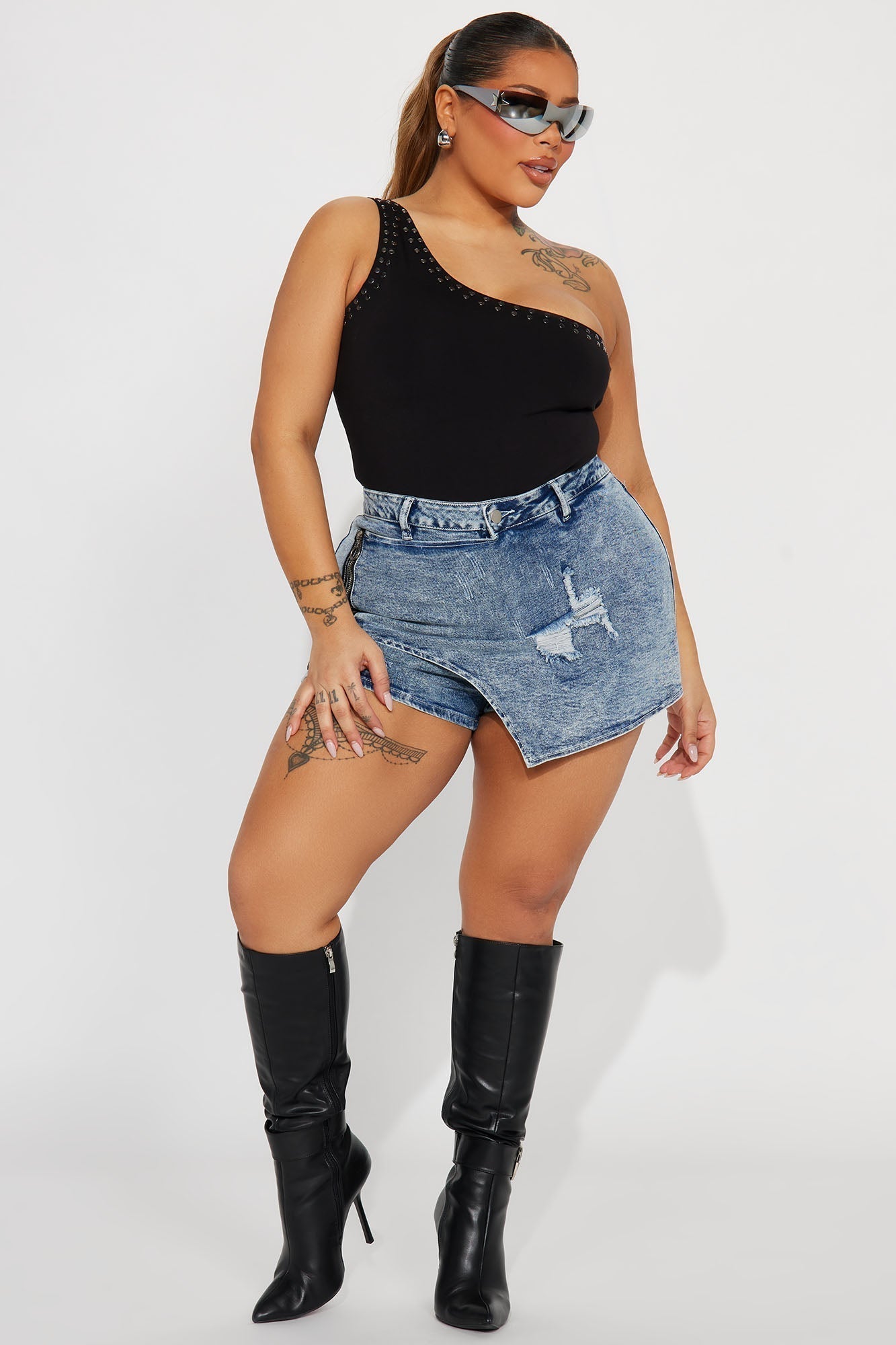 Too Late Denim Wrap Skort - Medium Wash