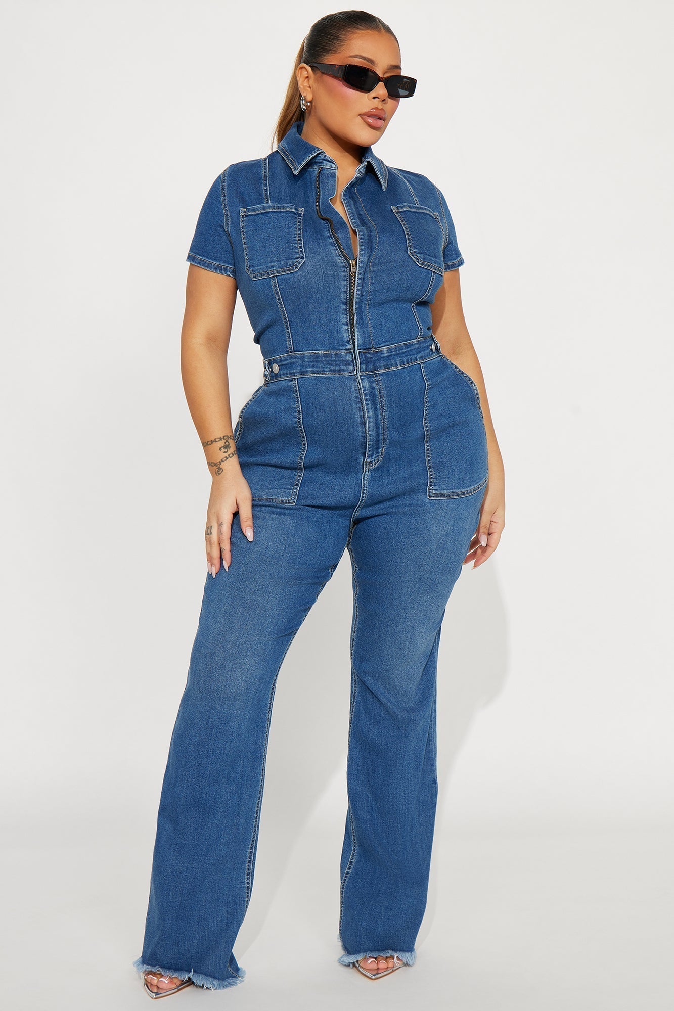 Fair And Square Denim Jumpsuit - Medium Wash