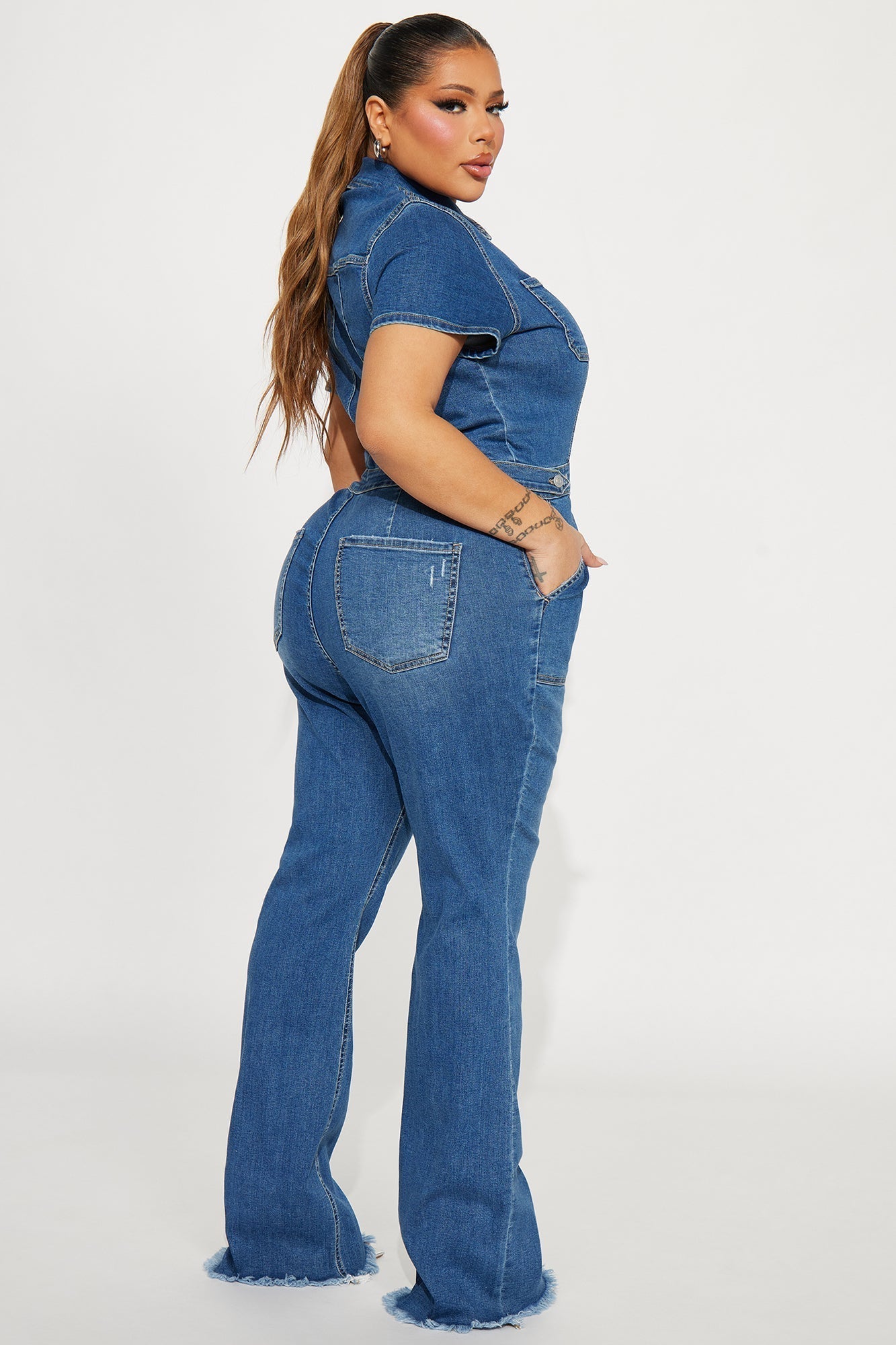 Fair And Square Denim Jumpsuit - Medium Wash