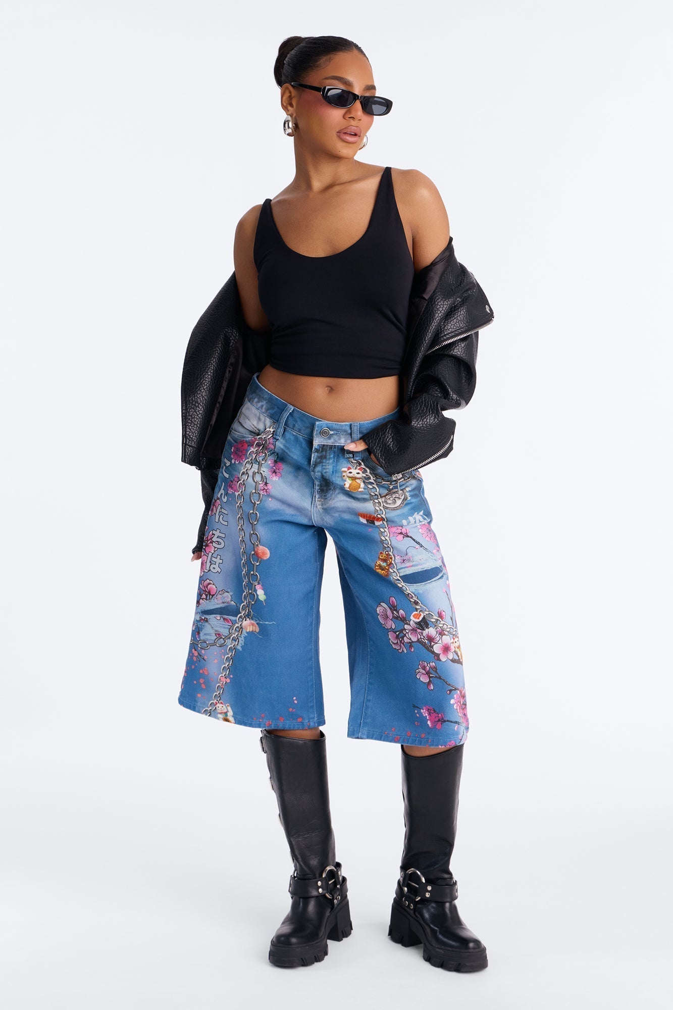 Shibuya Streets Printed Denim Jorts - Blue/combo