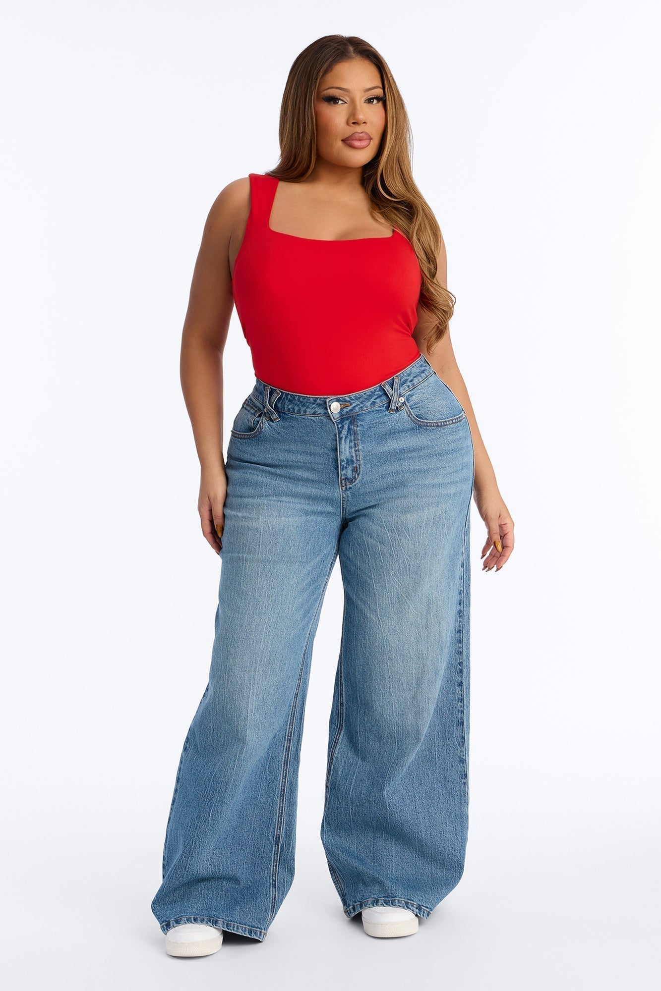 Serena Square Neck Bodysuit - Red