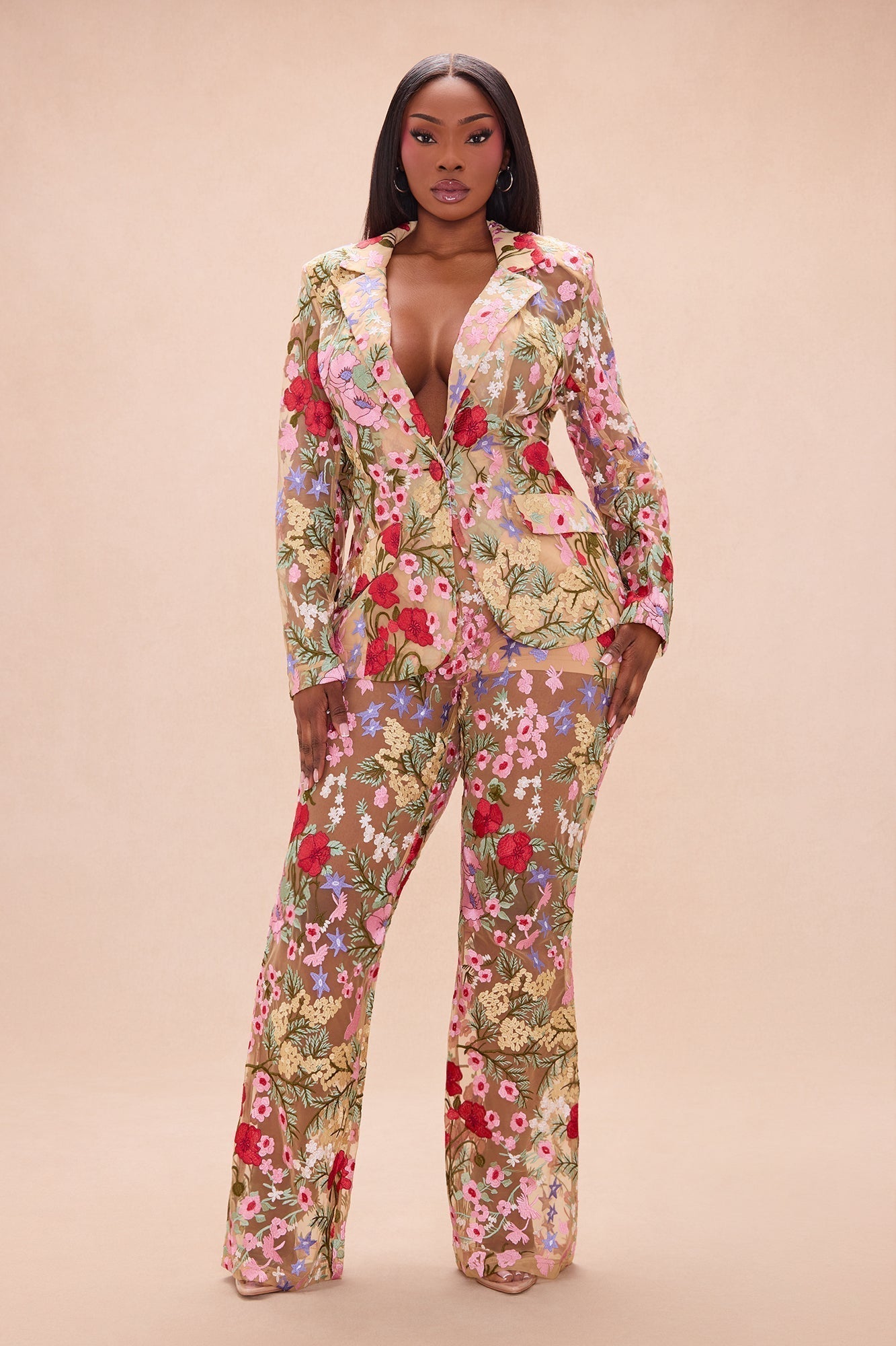 Erin Embroidered Pant - Nude/combo
