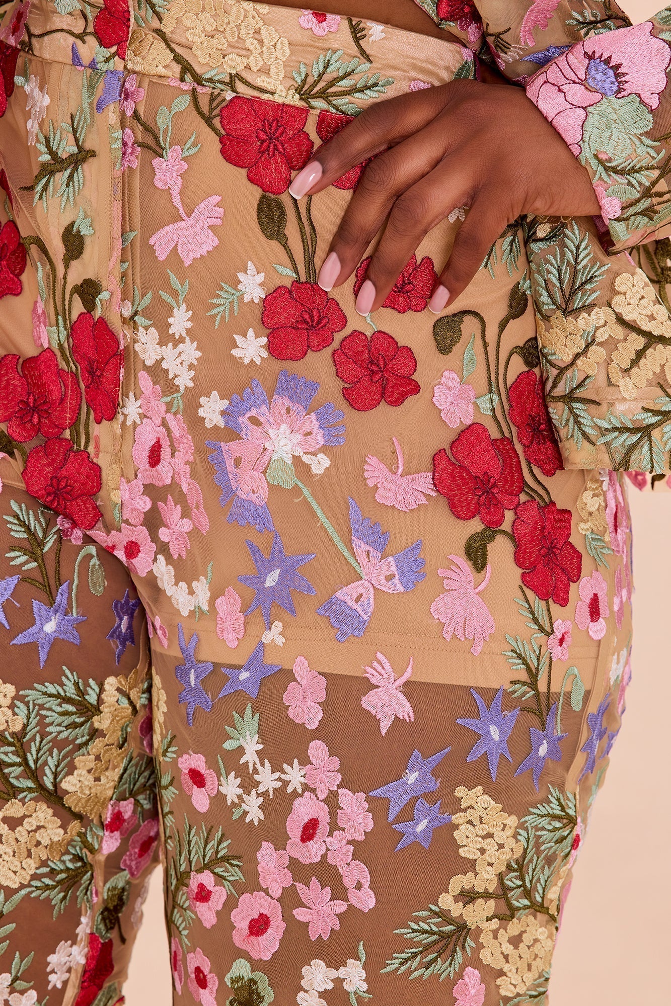 Erin Embroidered Pant - Nude/combo