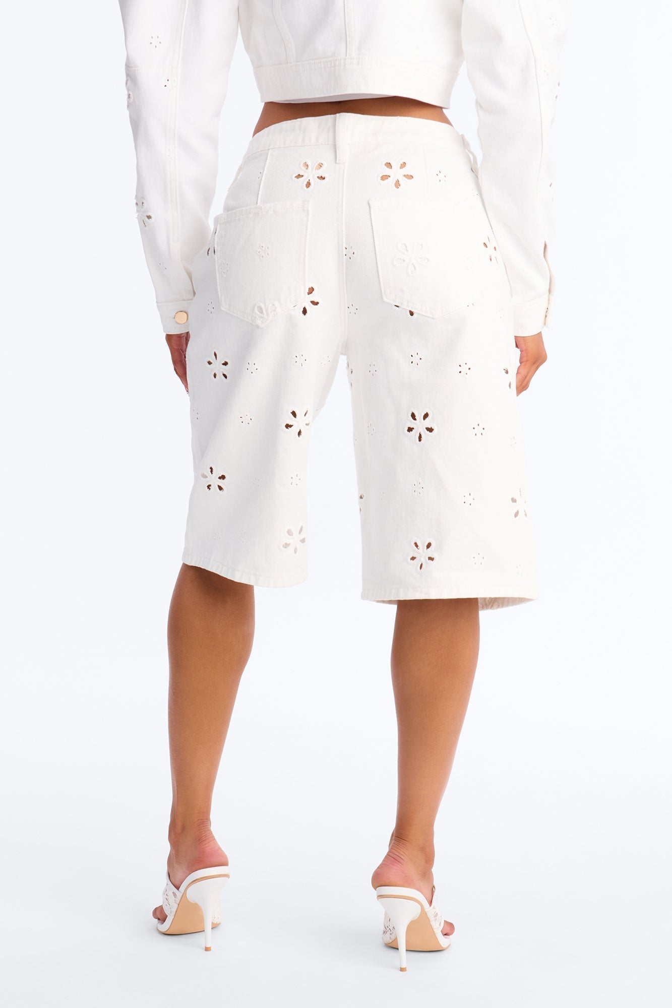 Valencia Eyelet Denim Jorts - White