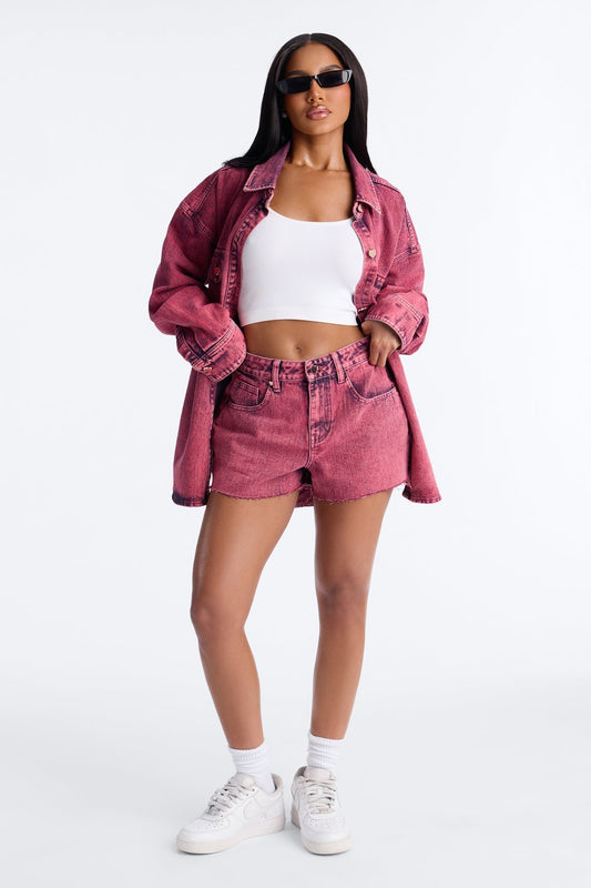 Love You More Denim Shorts - Pink
