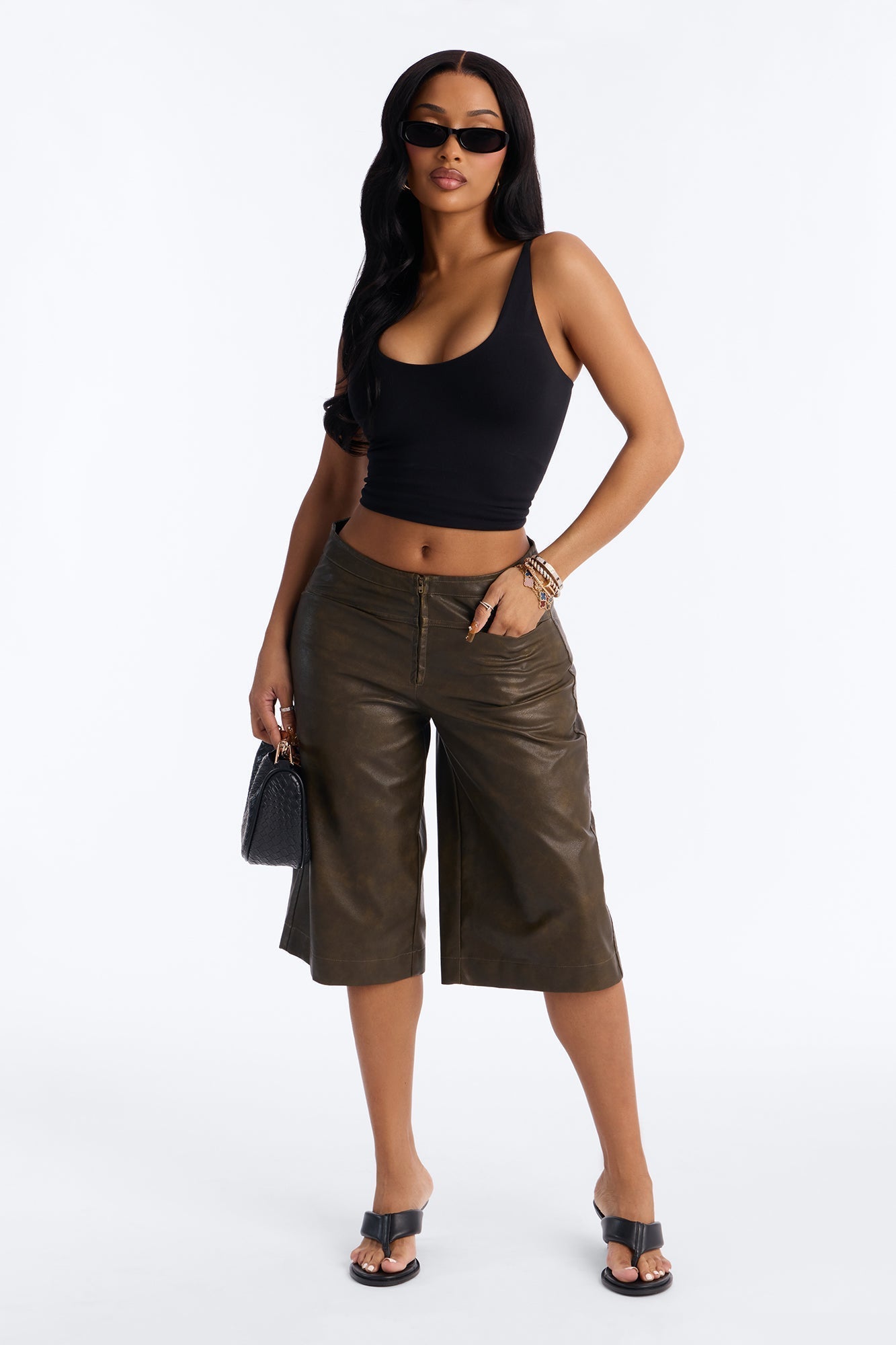 Somewhere In Brookyln Washed Faux Leather Bermuda Short 9.5″ - Brown