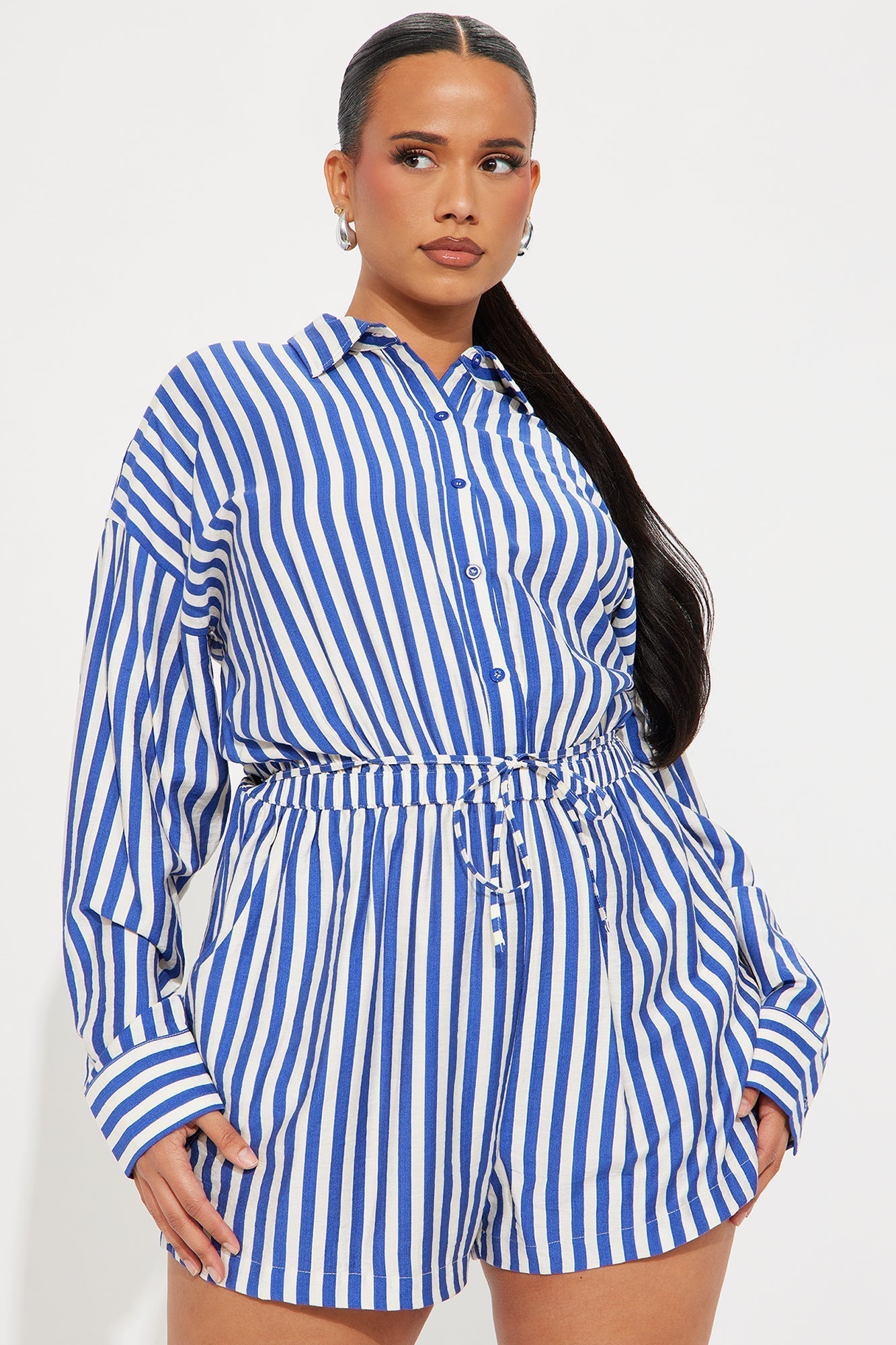 Callie Striped Romper - White/Blue