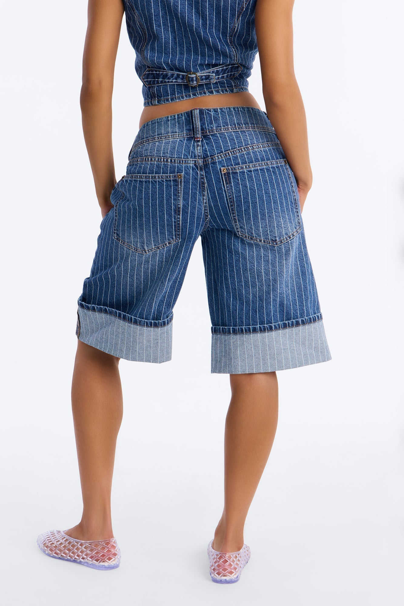 Legendary Striped Cuffed Denim Jorts - Dark Wash