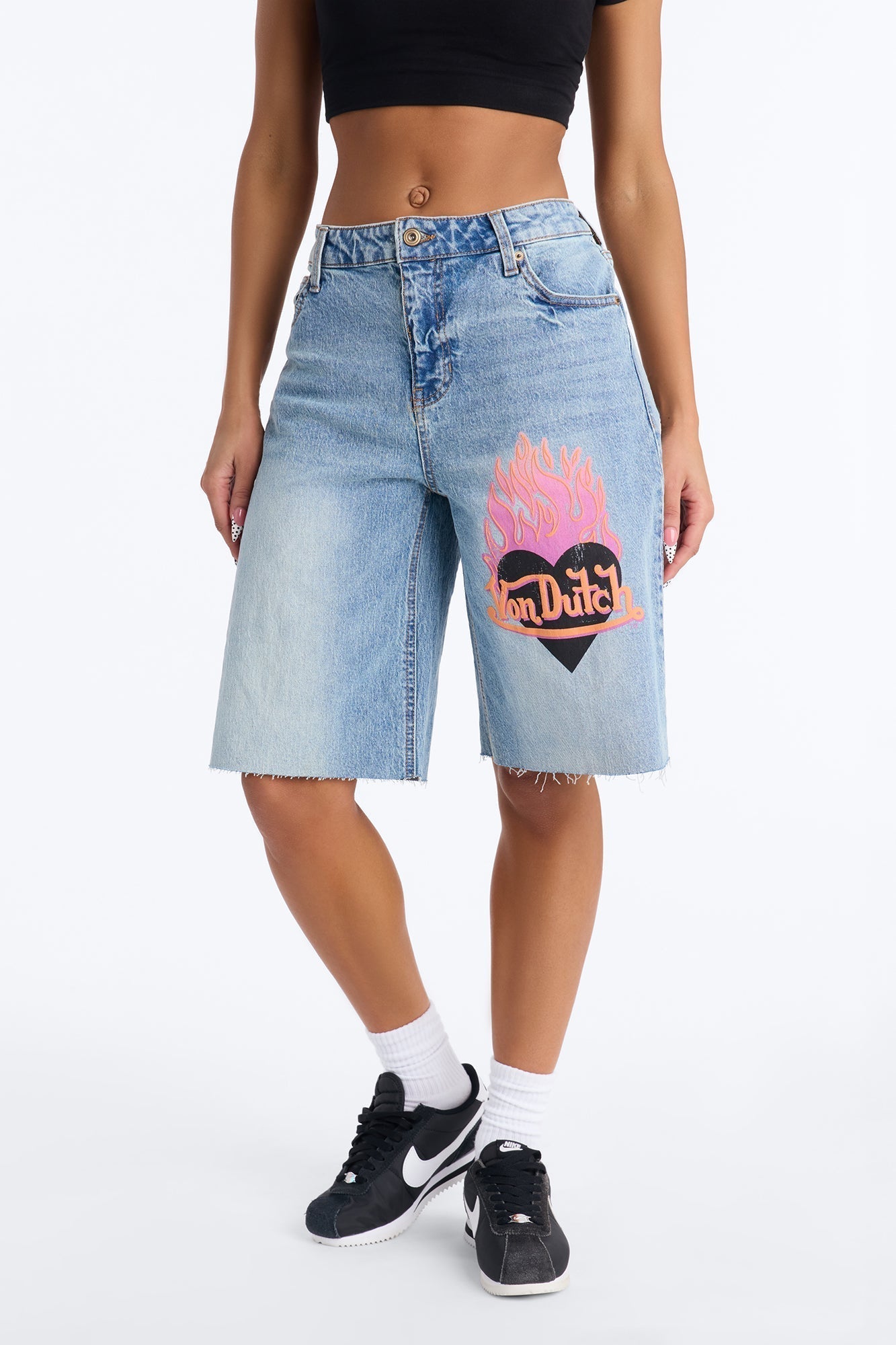 Von Dutch So Hot Denim Shorts - Medium Wash