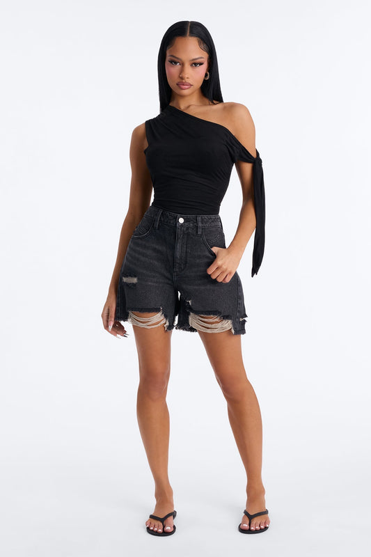 Cant Resist Ripped Denim Shorts - Black Wash