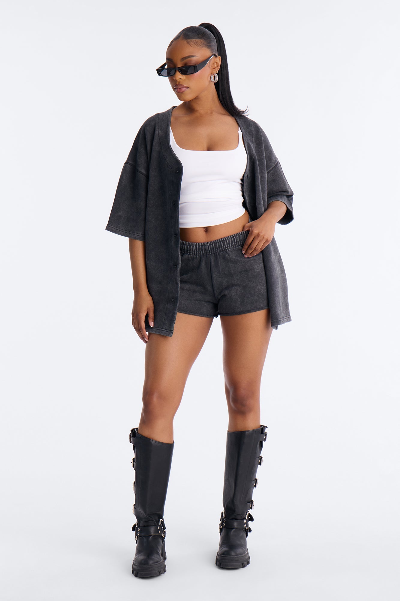 Maya Washed Micro Sweatshorts - Charcoal