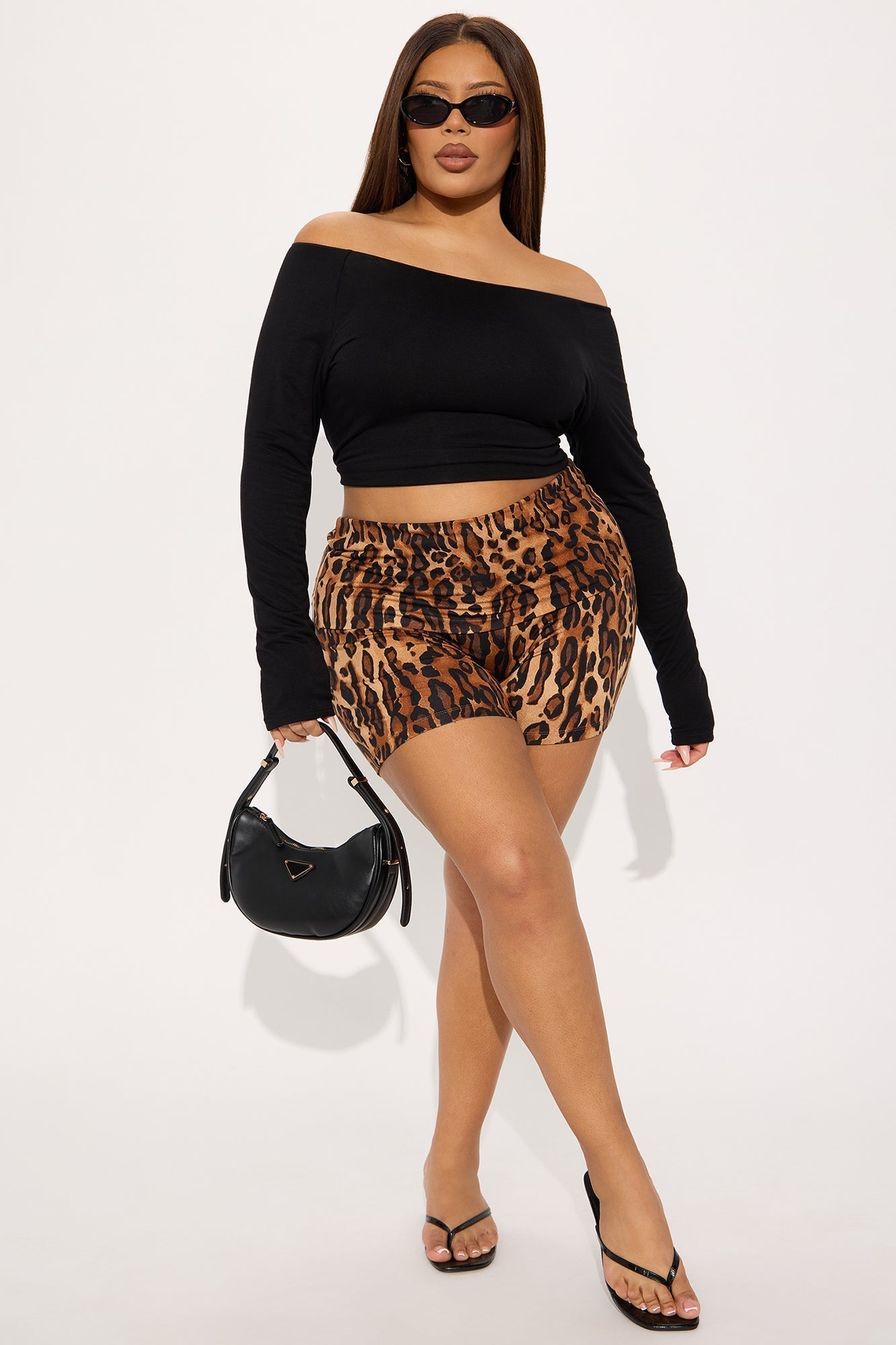 Celine Leopard Foldover Waistband Short - Brown/combo